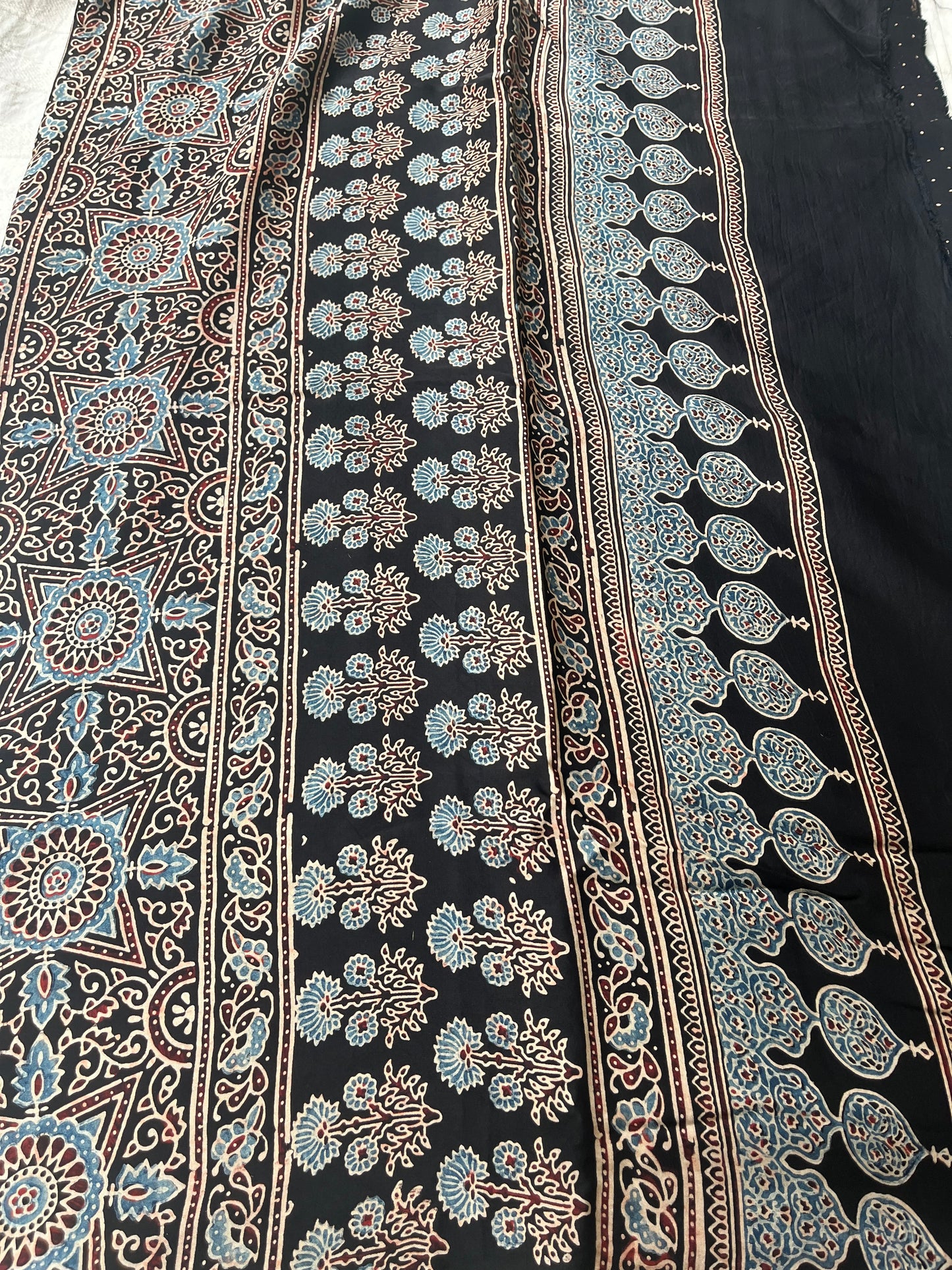 Contemporary Ajrakh Modal Silk Saree - Black Badam Butta