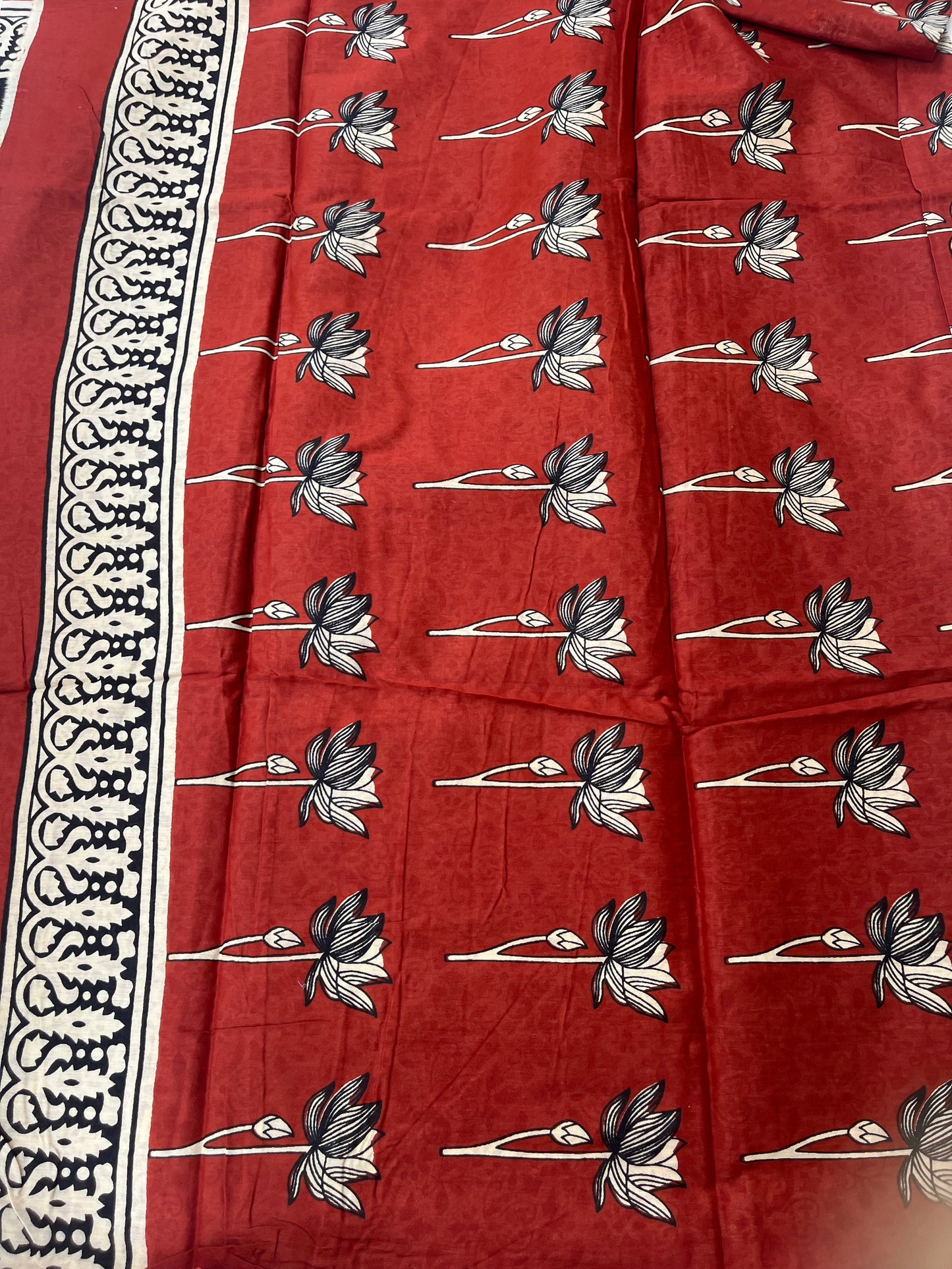 Contemporary Ajrakh Mul Cotton Saree - Black & Red