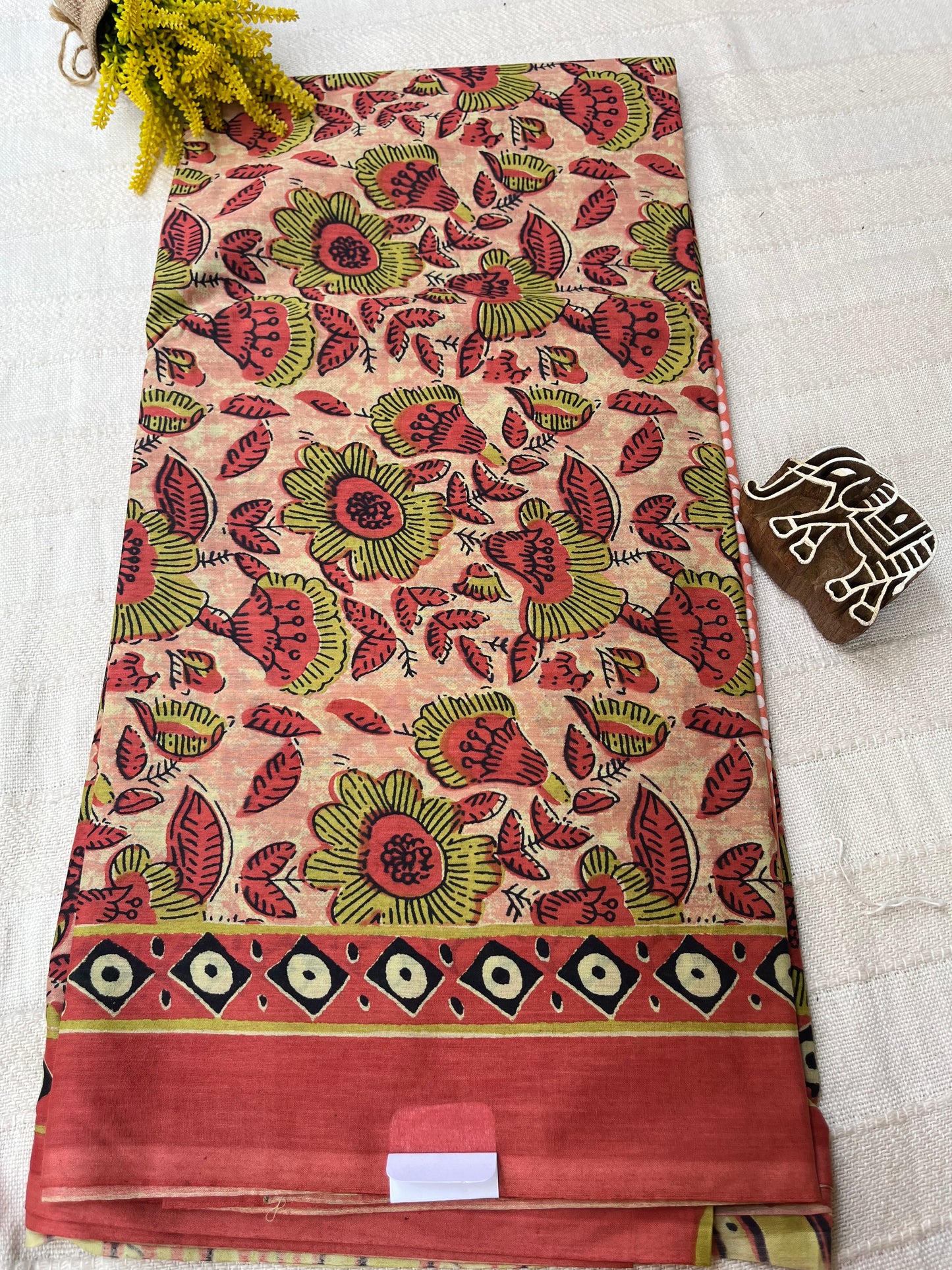 Vanaspati Print Mul Cotton Saree - Peach