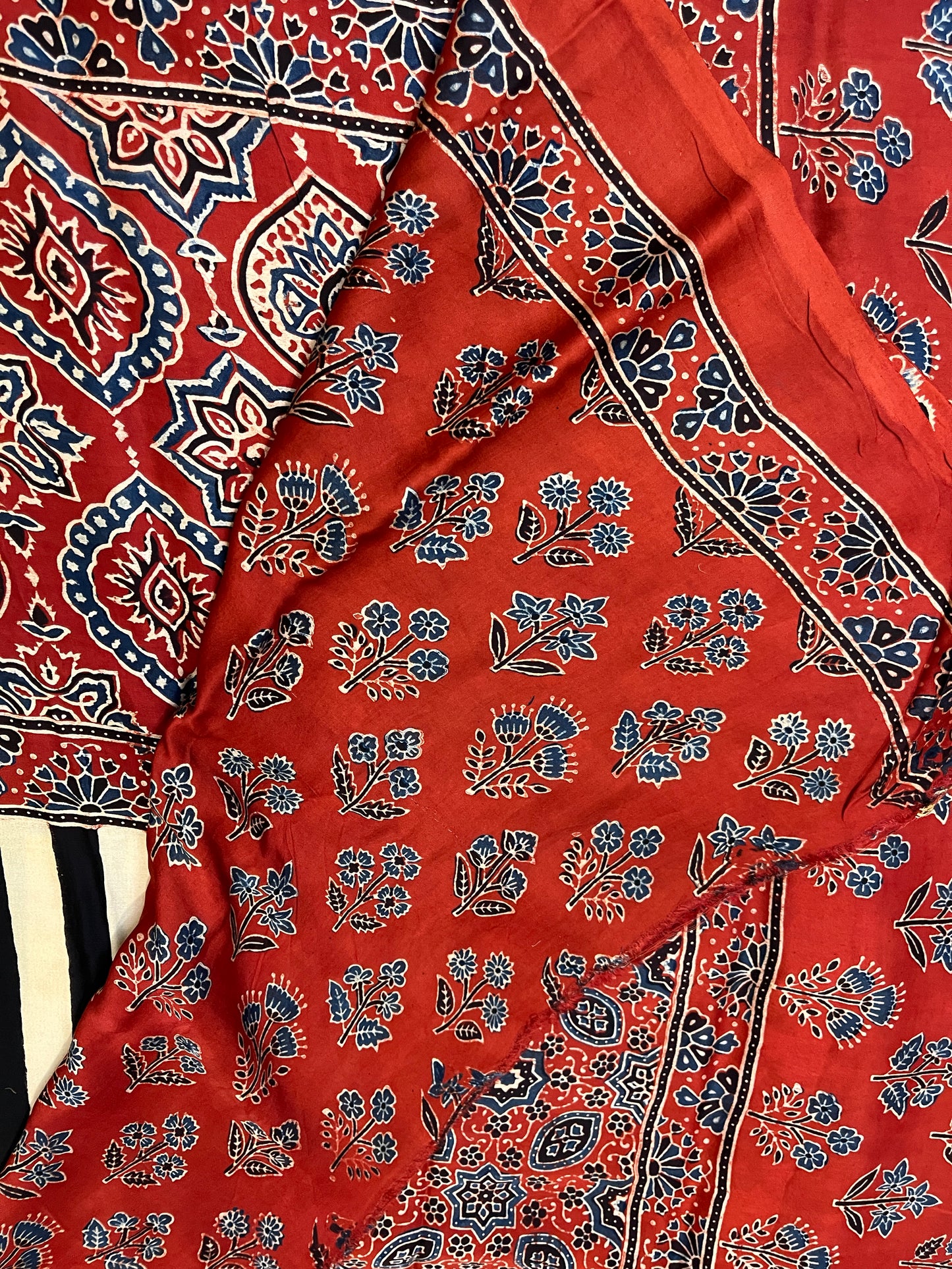 Contemporary Ajrakh Modal Silk Saree - Red & Black