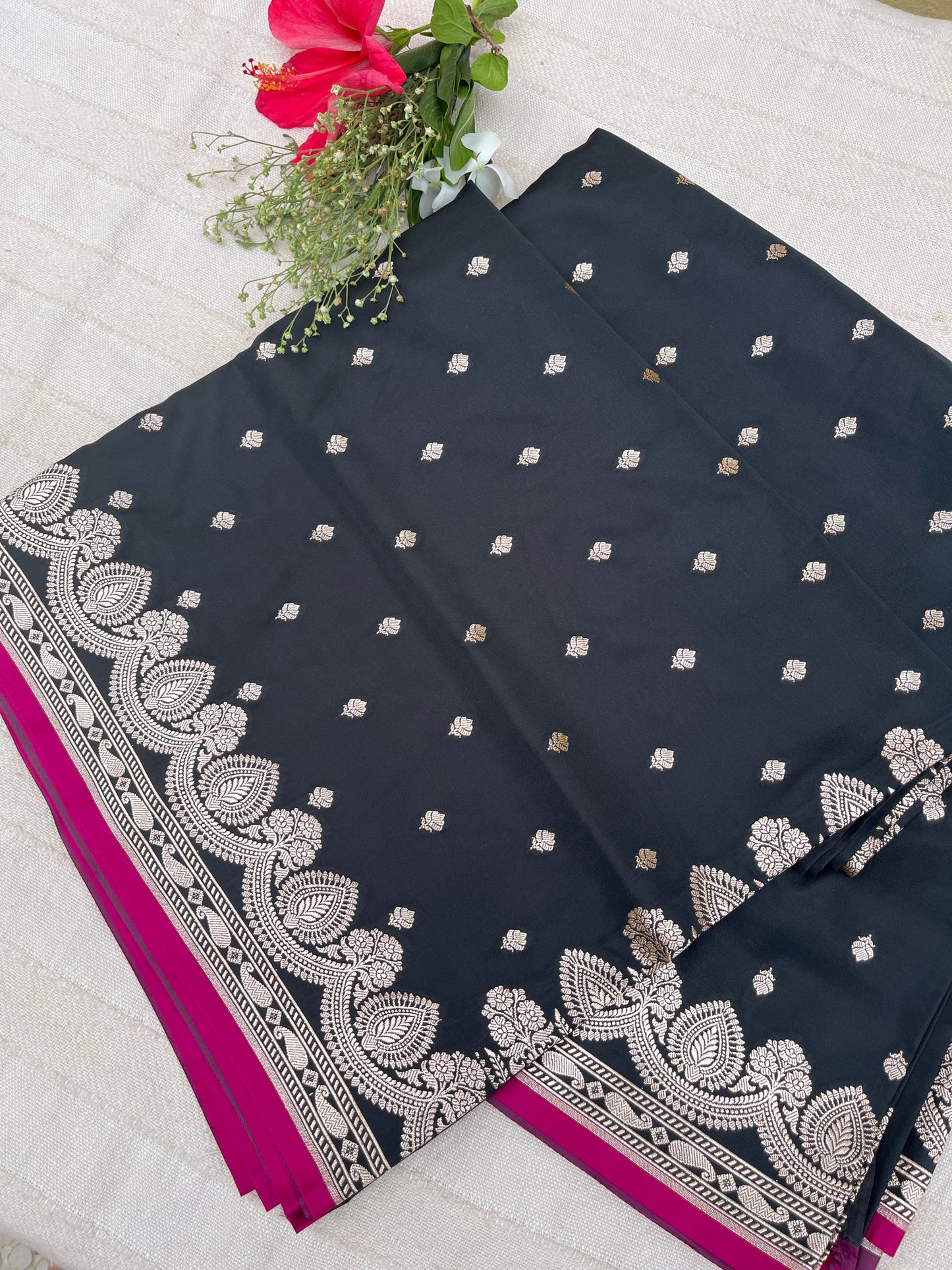 Banarasi Mashru Satin Silk Saree - Black
