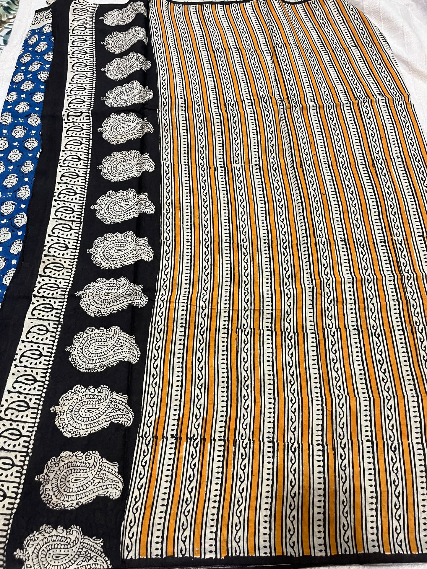 Lion Handblock Mul Cotton Saree - Blue