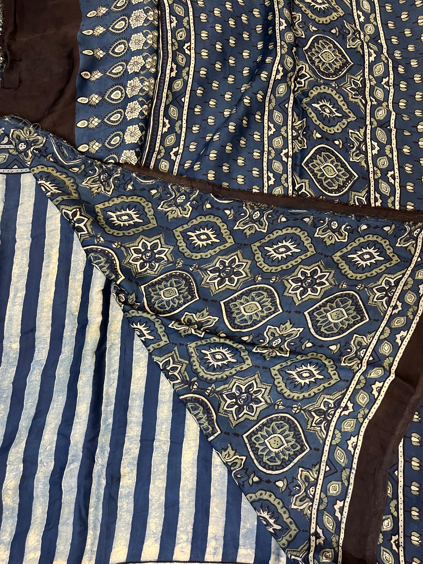 Contemporary Ajrakh Modal Silk Saree - Indigo-Green