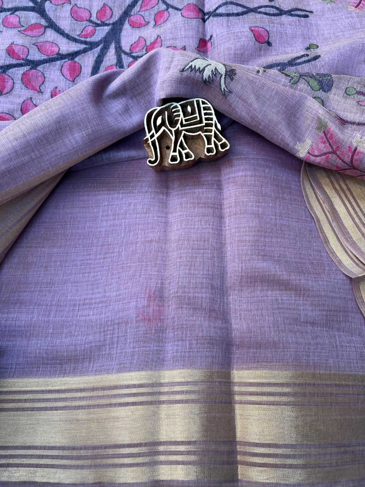 Chanderi Cotton Jamdani Saree - Lavender Shikargah