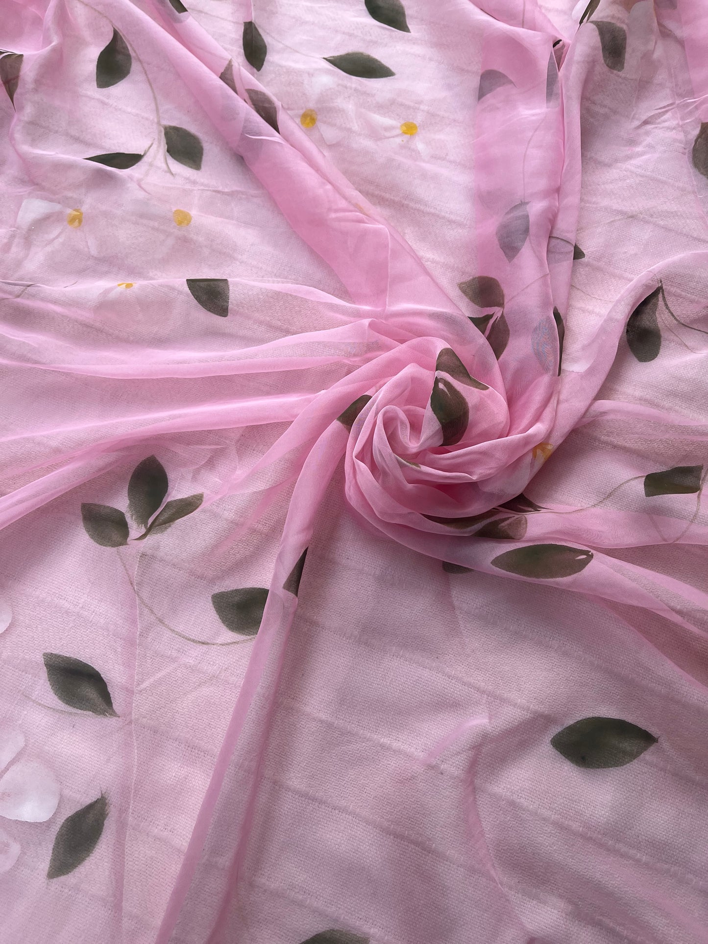 Hand-painted Chiffon Saree - Baby Pink
