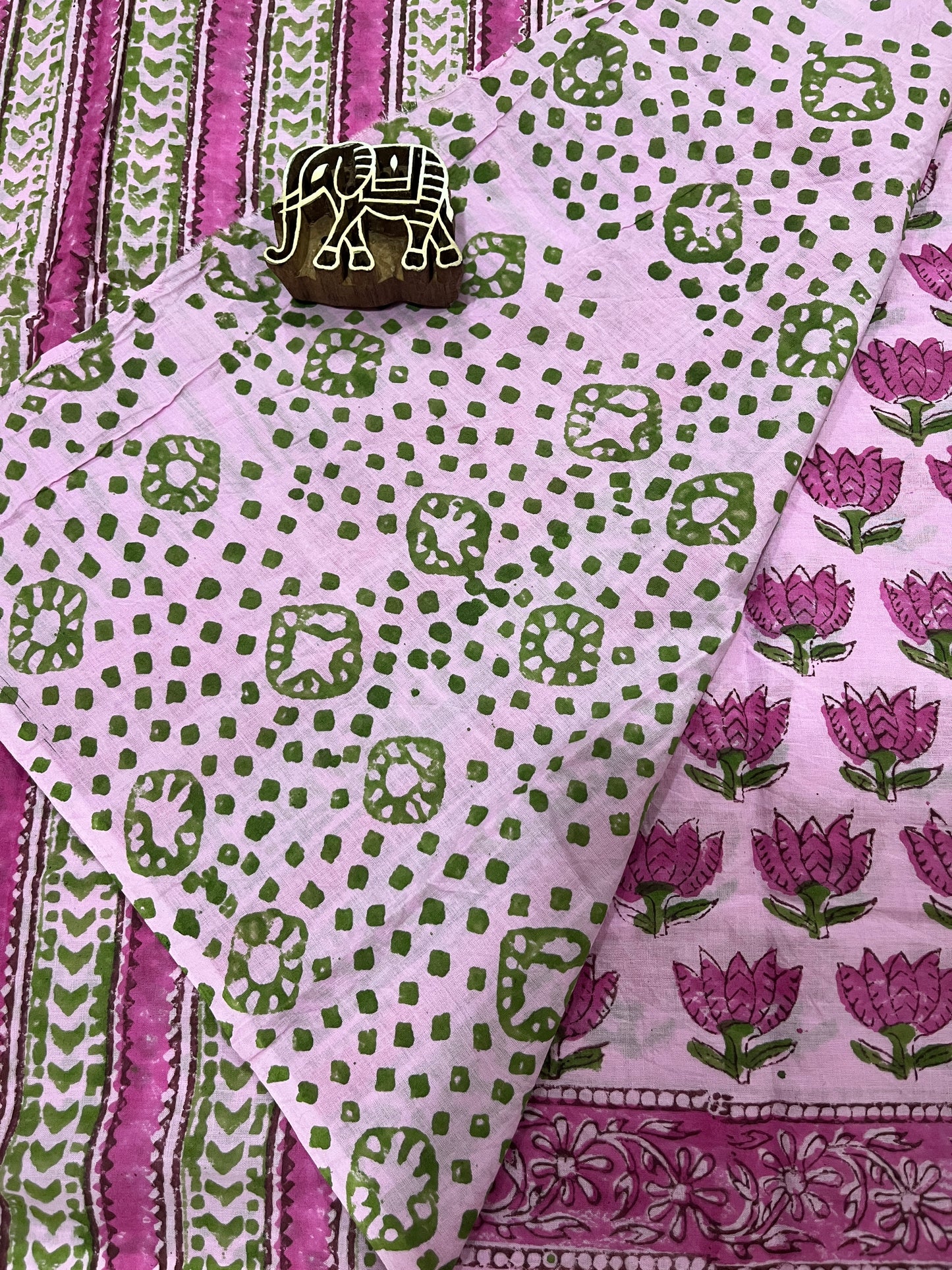 Lotus Handblock Mul Cotton Saree - Pink