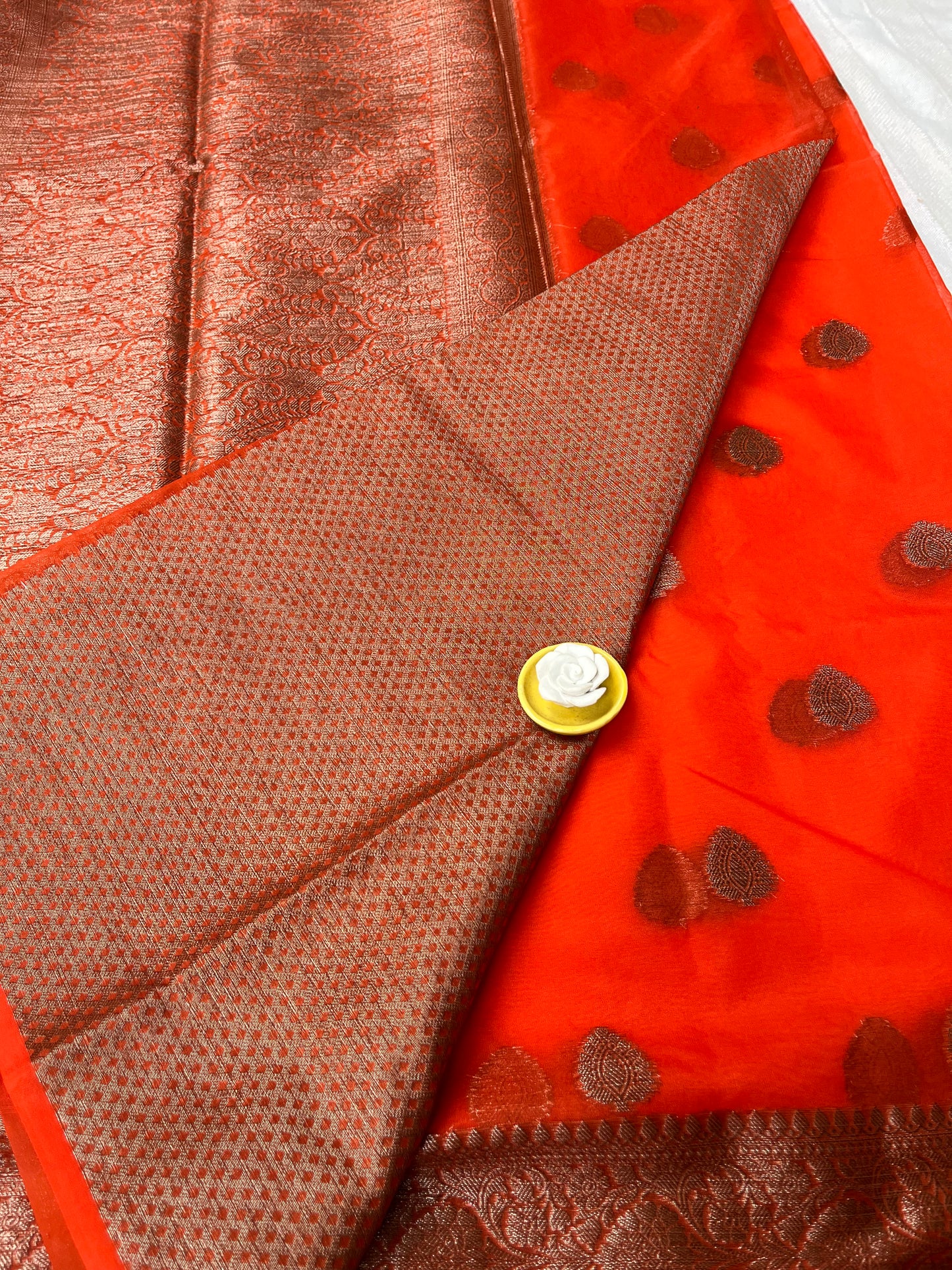 Banarsi Kora Organza Saree - Orange