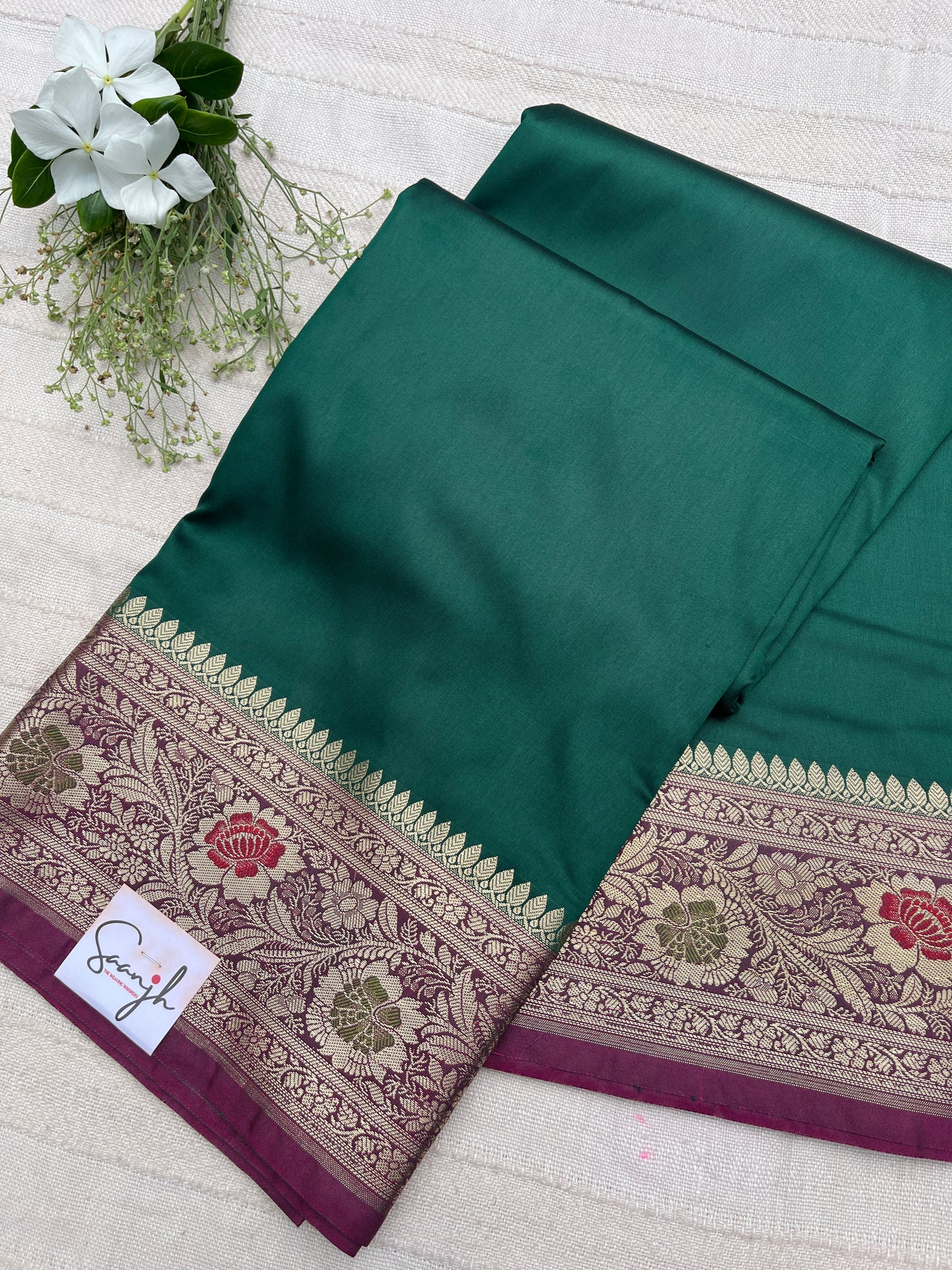Banarasi Soft Silk Saree - Bottle Green-Pink