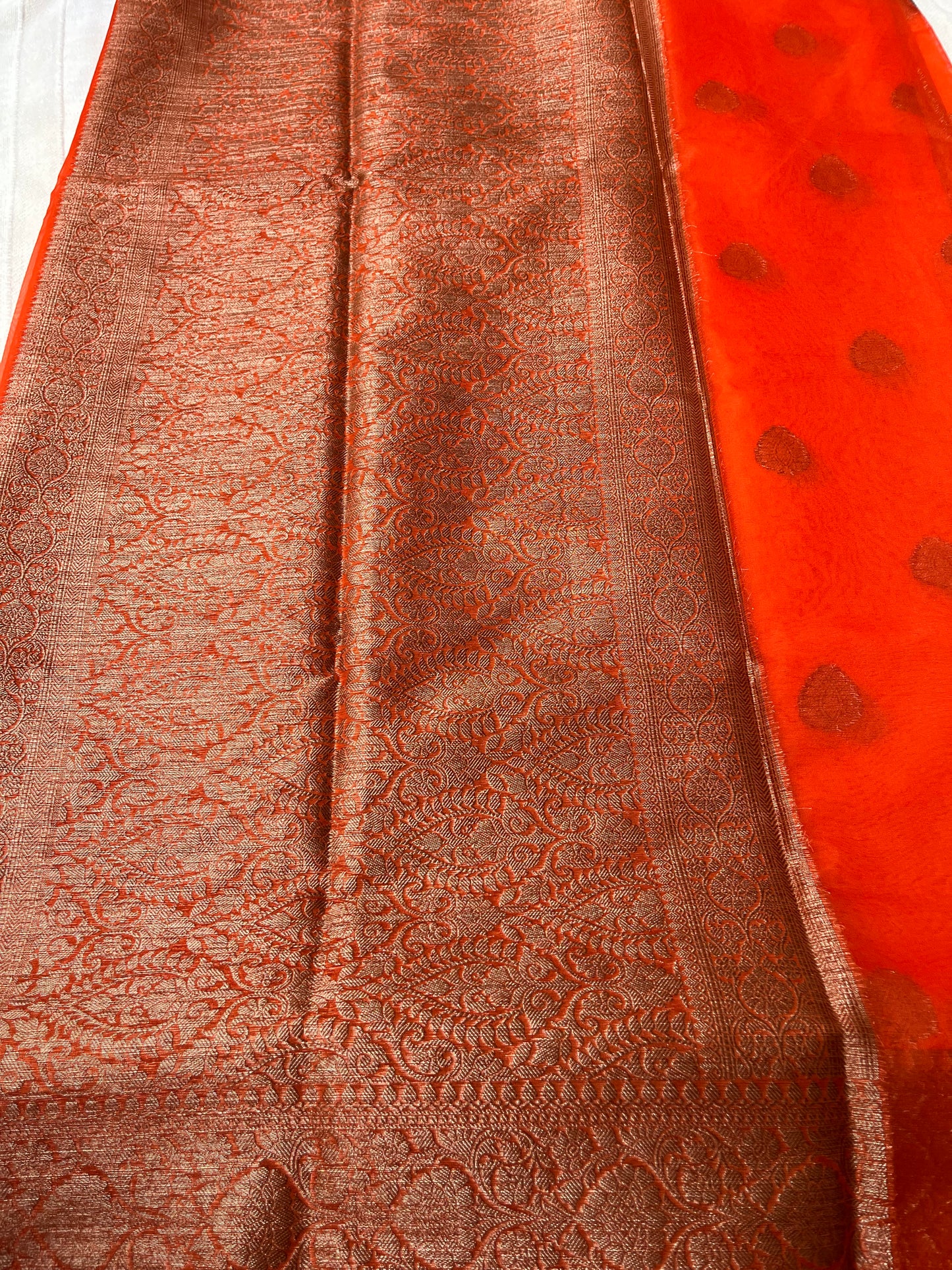 Banarsi Kora Organza Saree - Orange