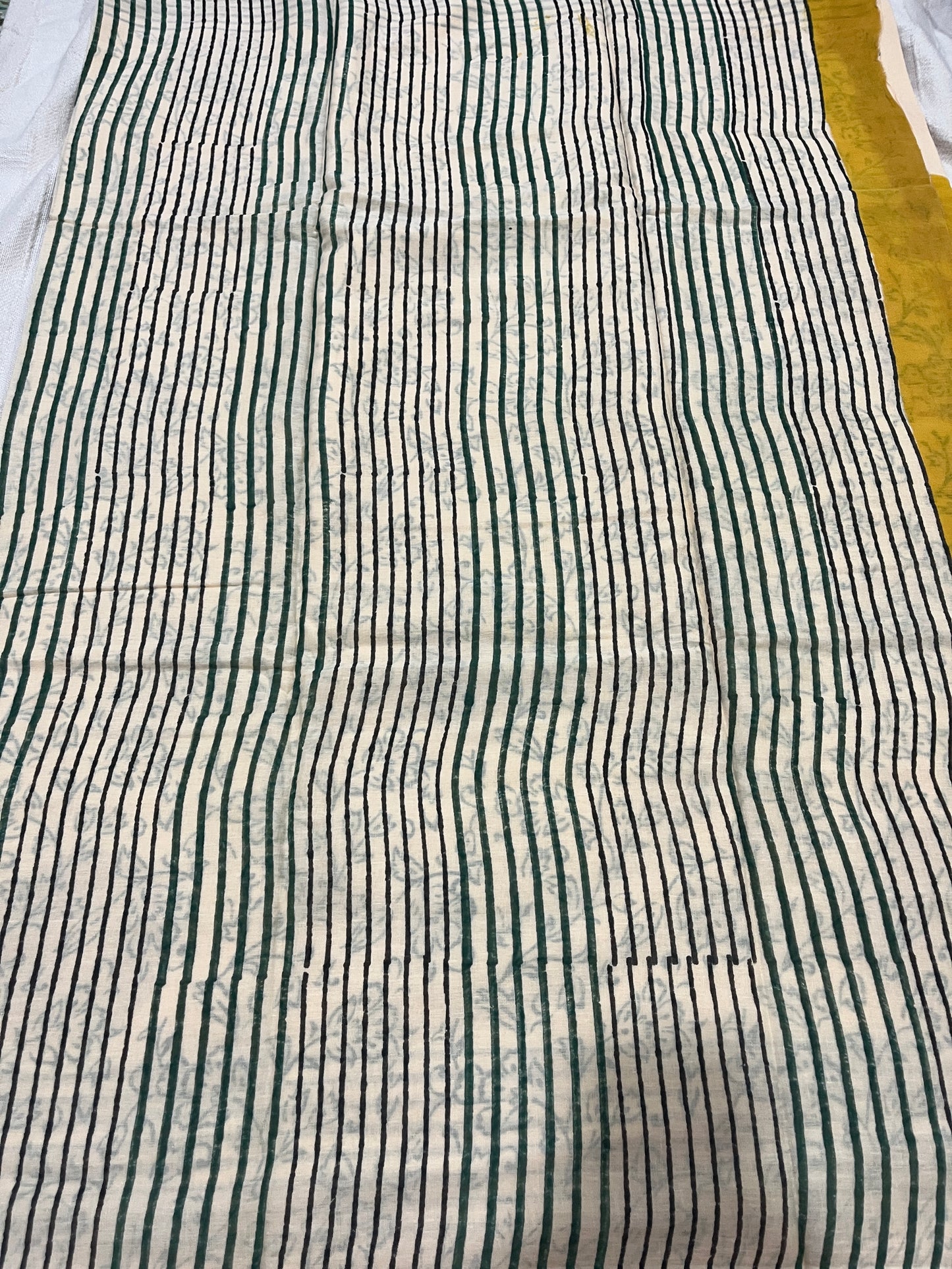 ‘Bindi Tales’ Handblock Mul Cotton Saree - Yellow on Off-white
