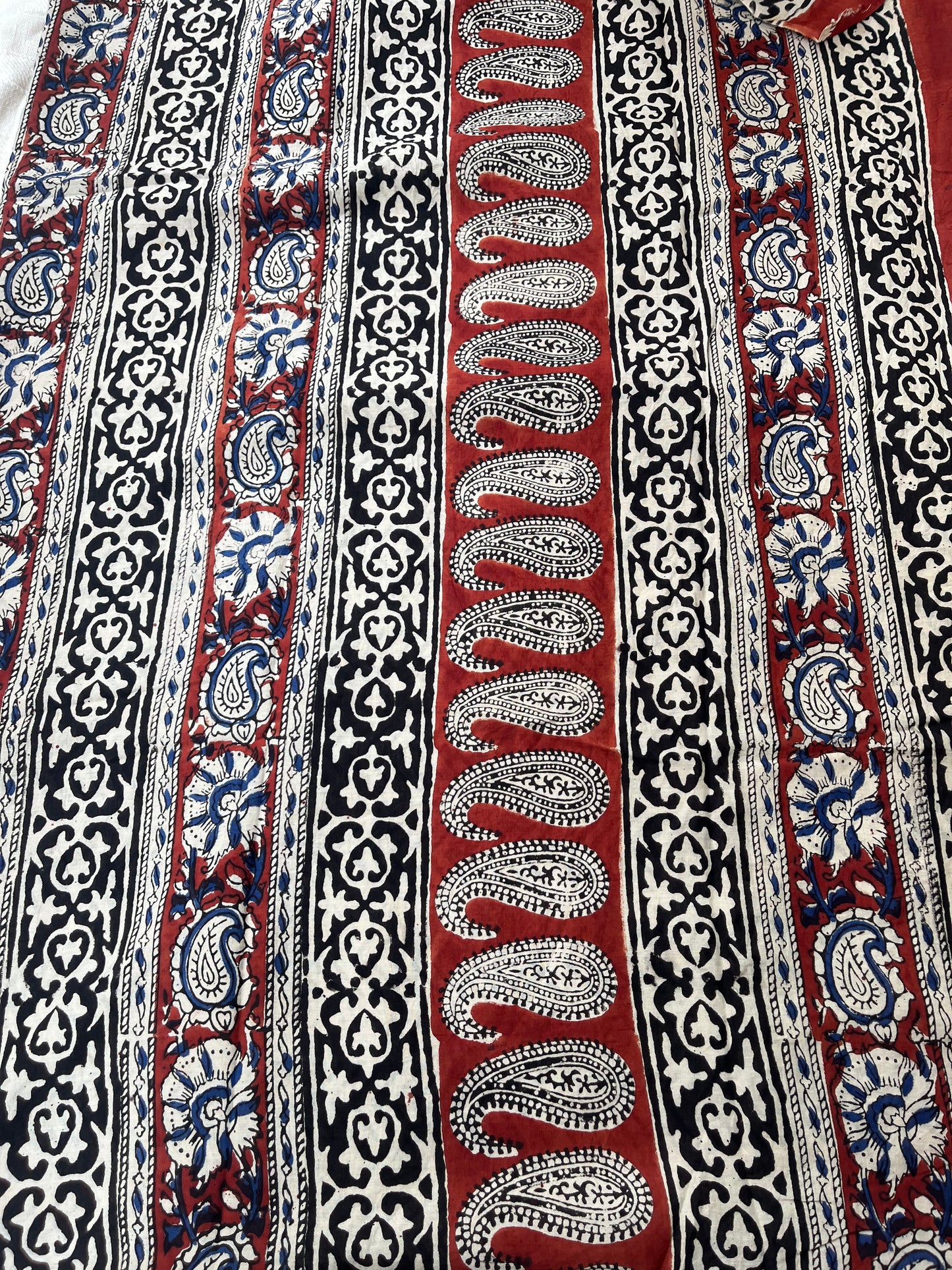 Quirky Elephant Handblock Mul Cotton Saree - Red-Blue