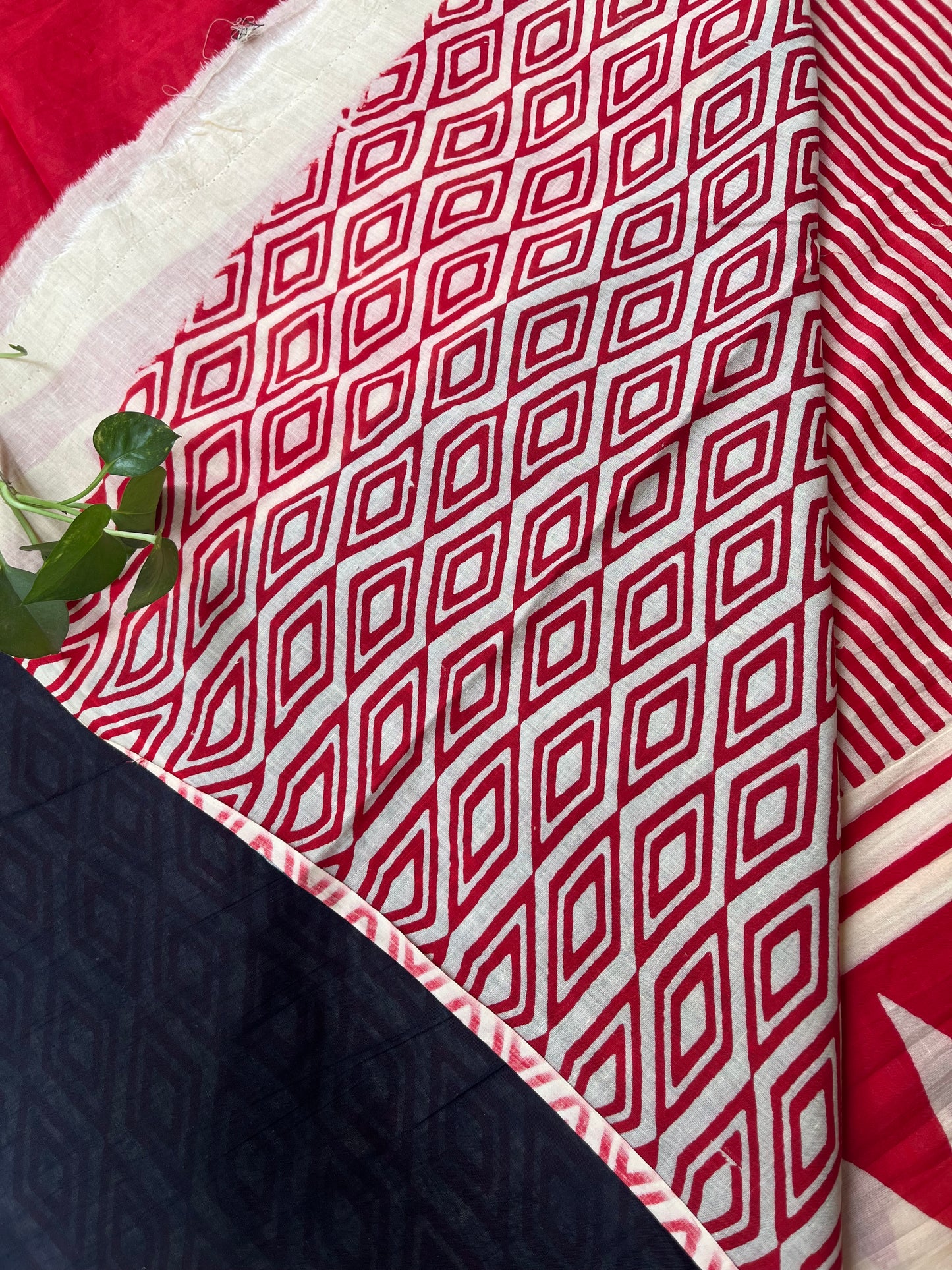Contemporary Ajrakh Mul Cotton Saree - Red Stripes