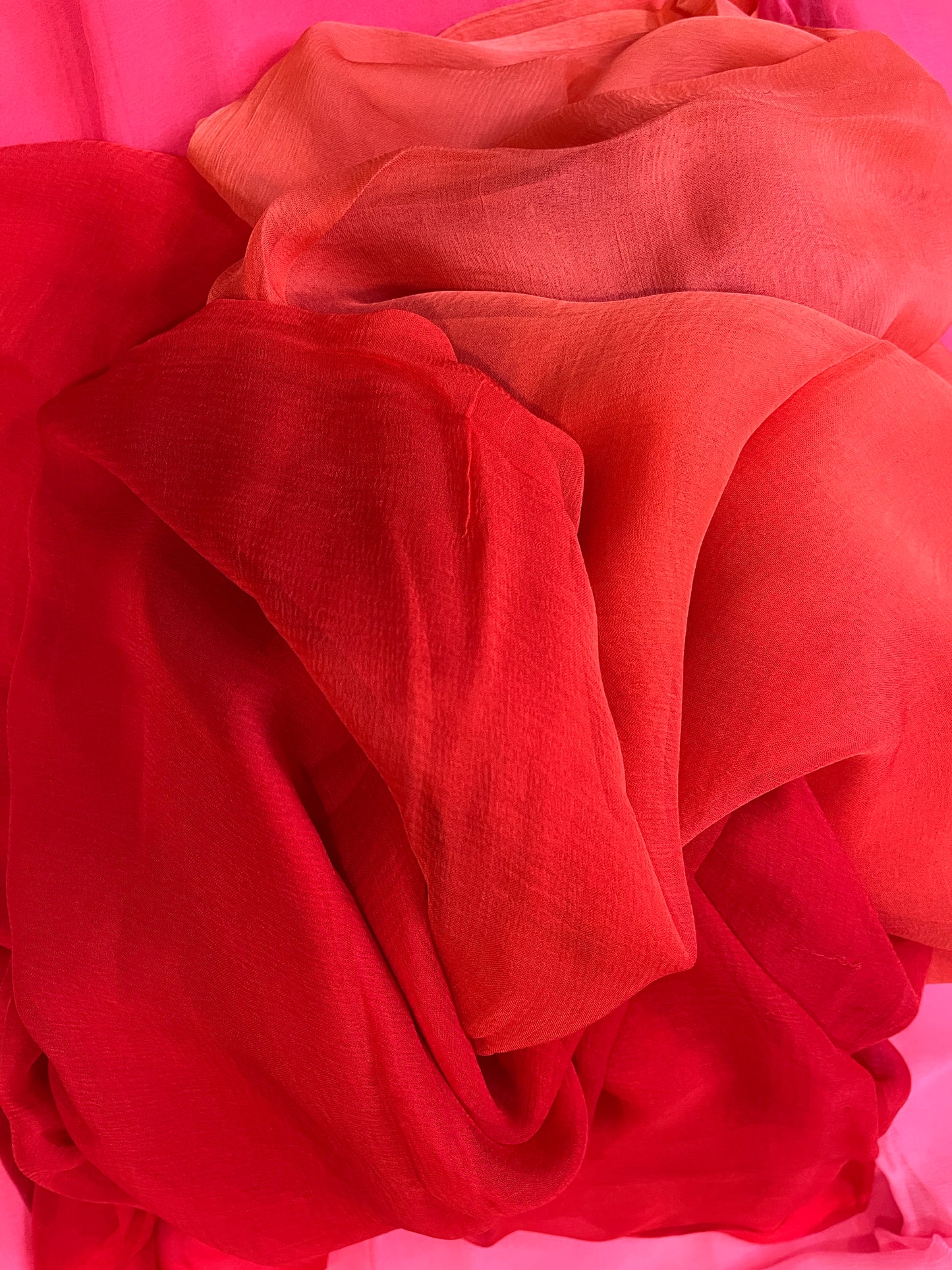 Pure Plain Ombre Chiffon Saree - Red-Peach