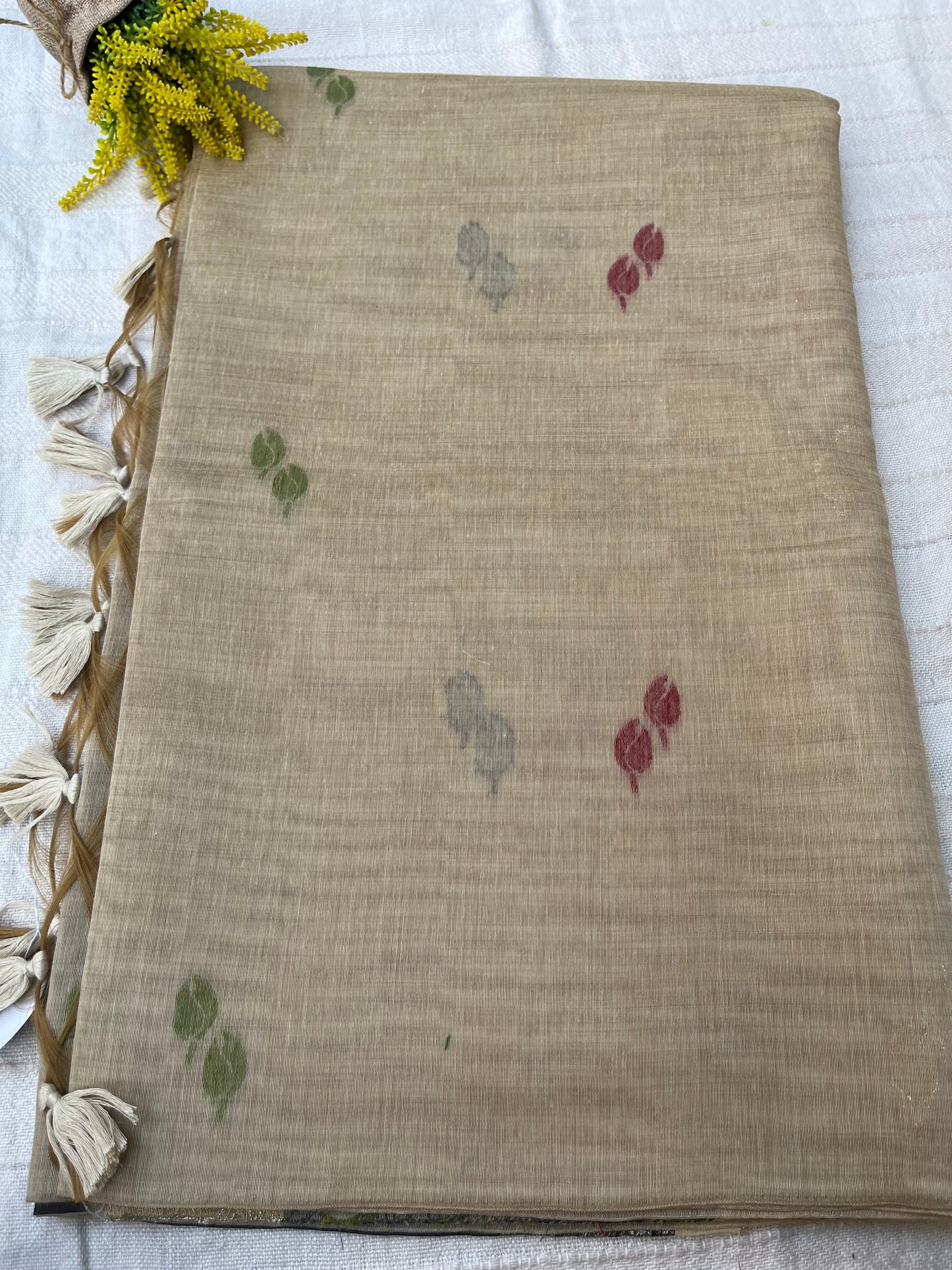 Chanderi Cotton Jamdani Saree - Beige Pichwai