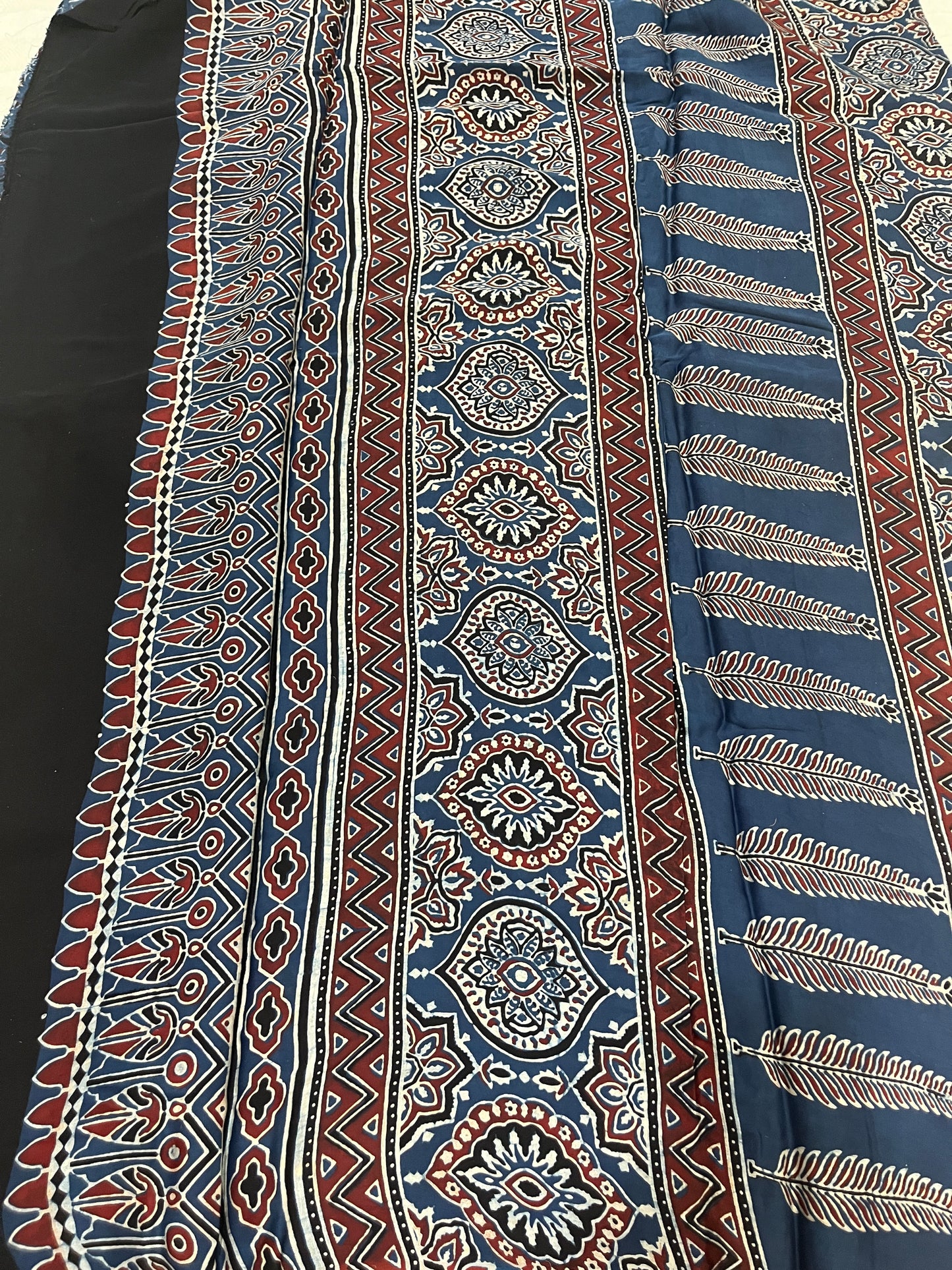 Ajrakh Modal Silk Saree - Indigo Small Flower Buttis