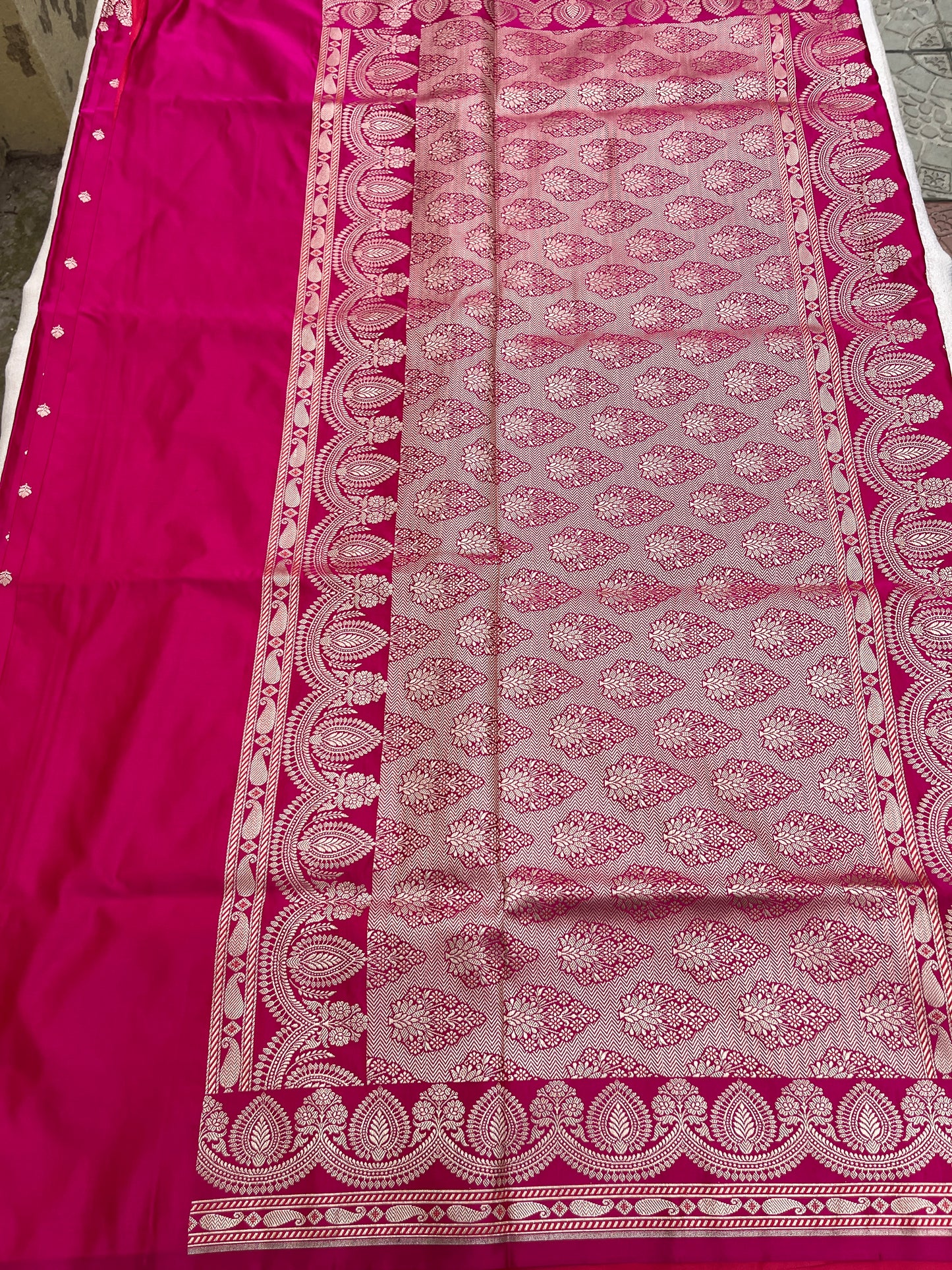 Banarasi Mashru Satin Silk Saree - Hot Pink