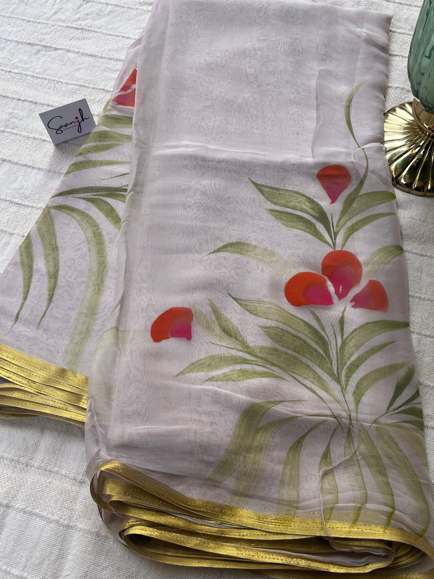 Hand-painted Chiffon Saree - Beige