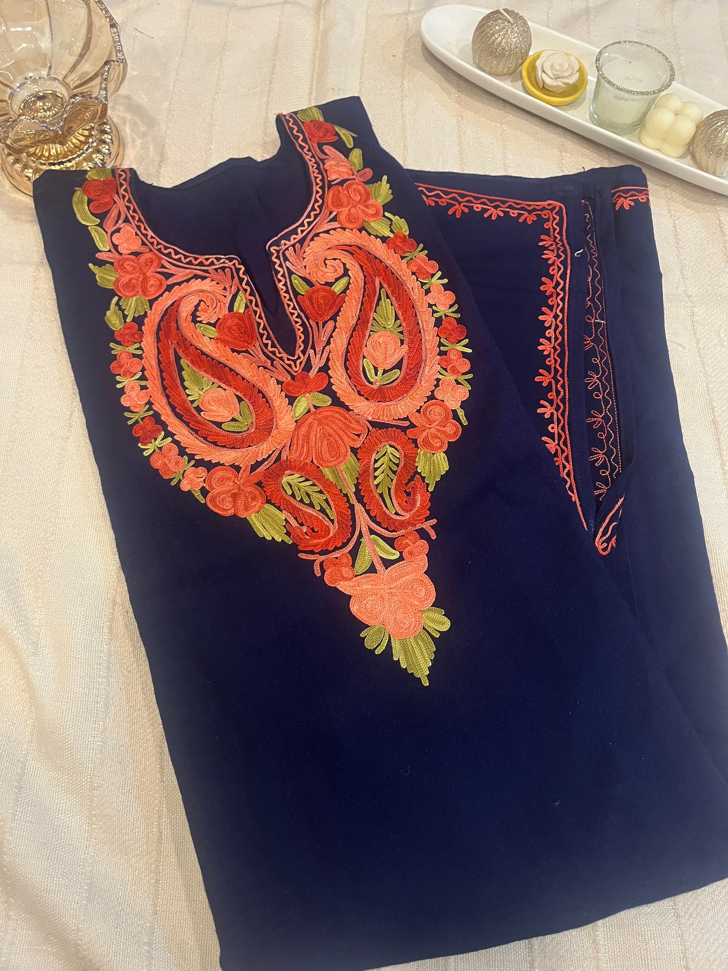 Kashmiri Aari Work Pheran - Navy Blue