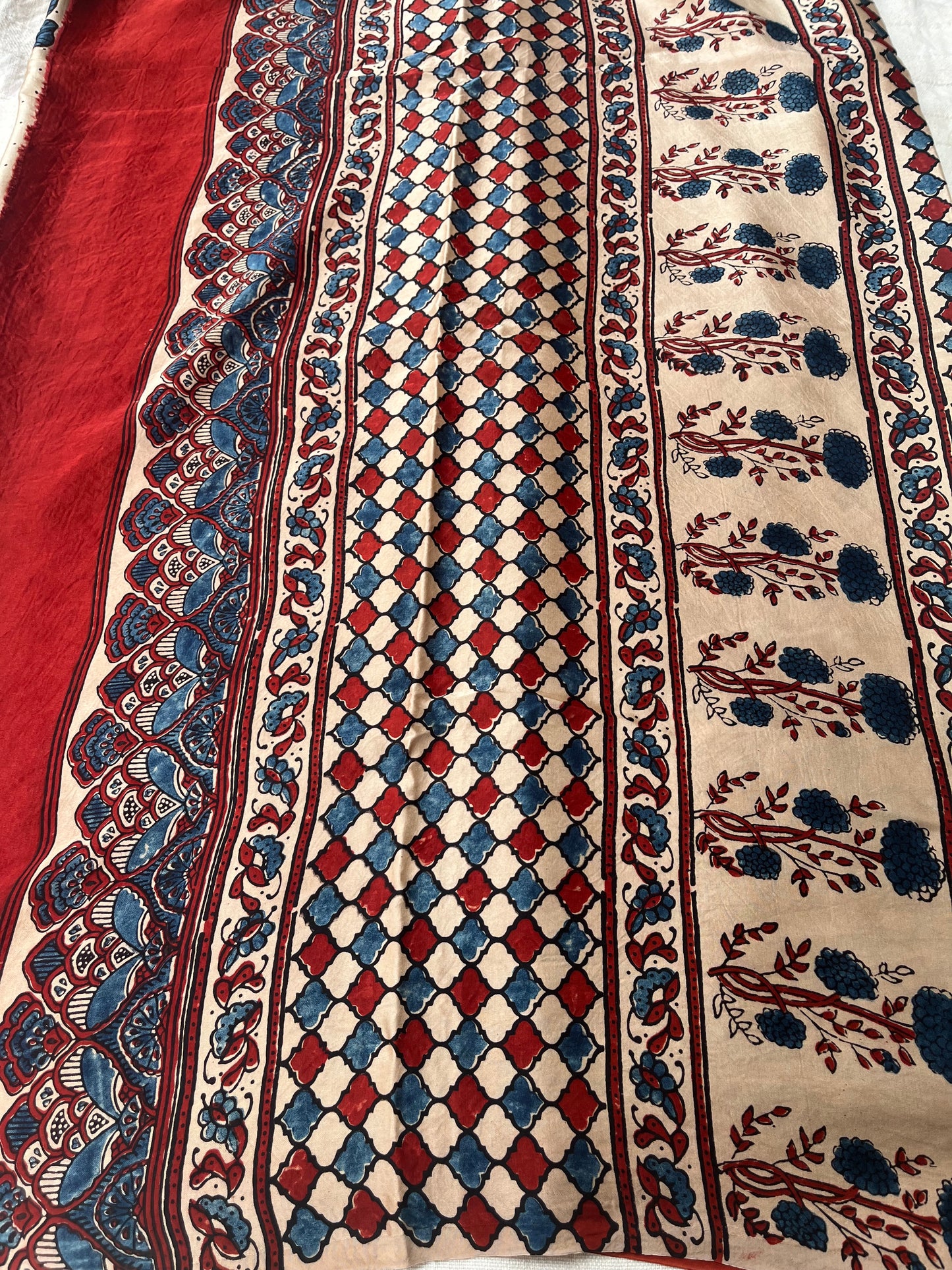Titli Ajrakh Modal Silk Saree - Beige Red