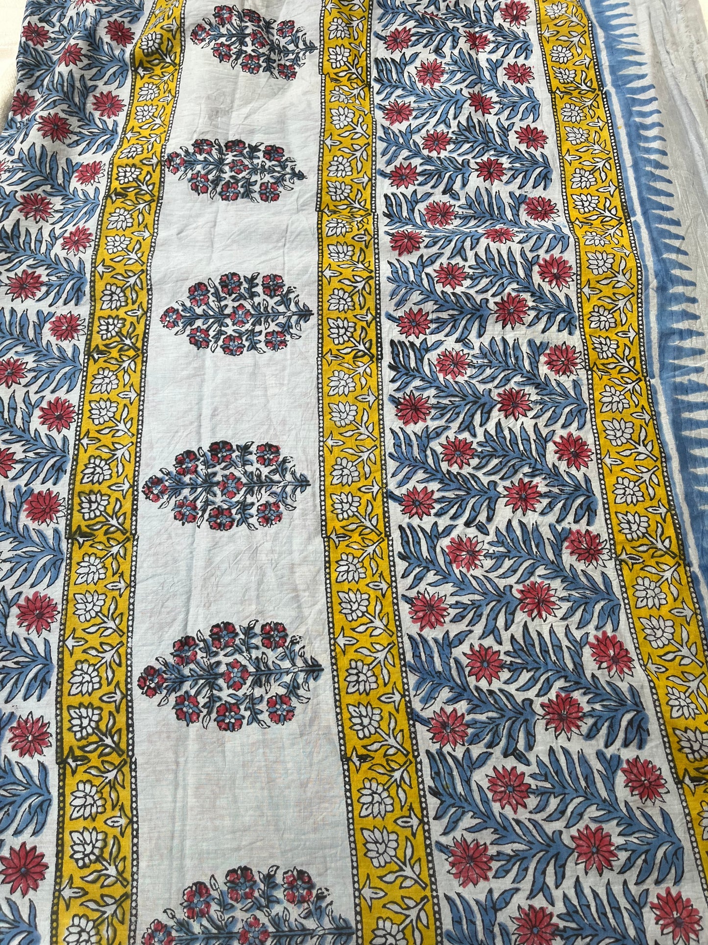 Abstract Handblock Mul Cotton Saree - Grey
