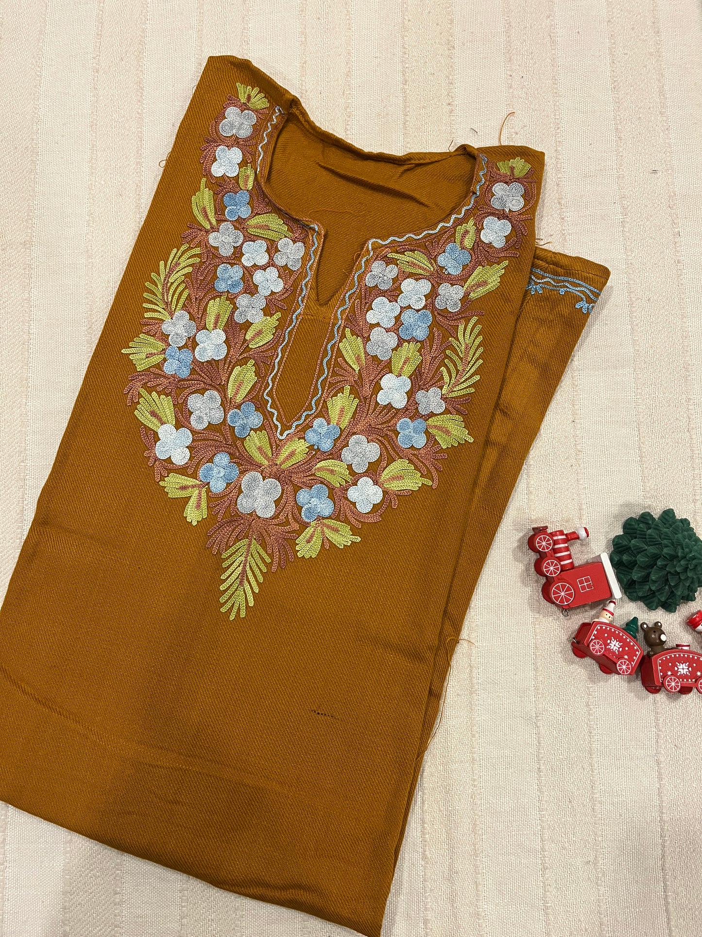 Kashmiri Aari Work Pheran - Mustard