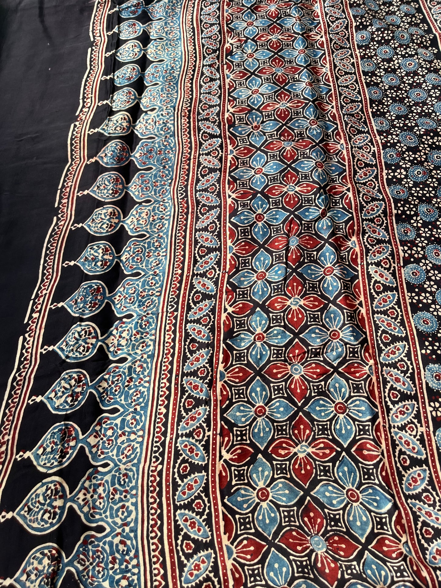 Ajrakh Modal Silk Saree with Bel Design - Black