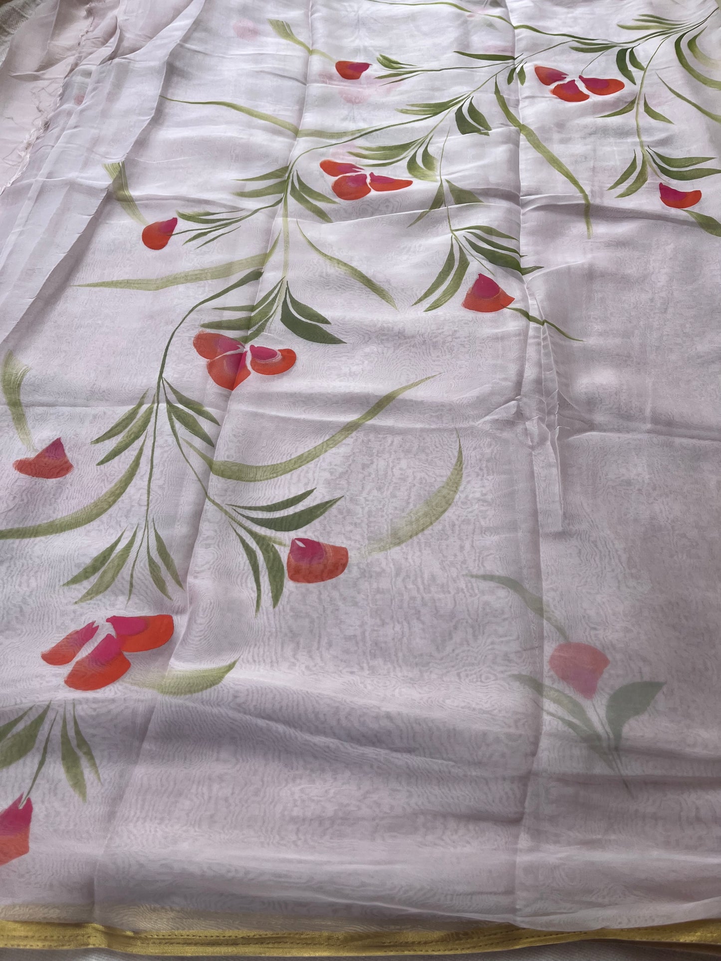 Hand-painted Chiffon Saree - Beige