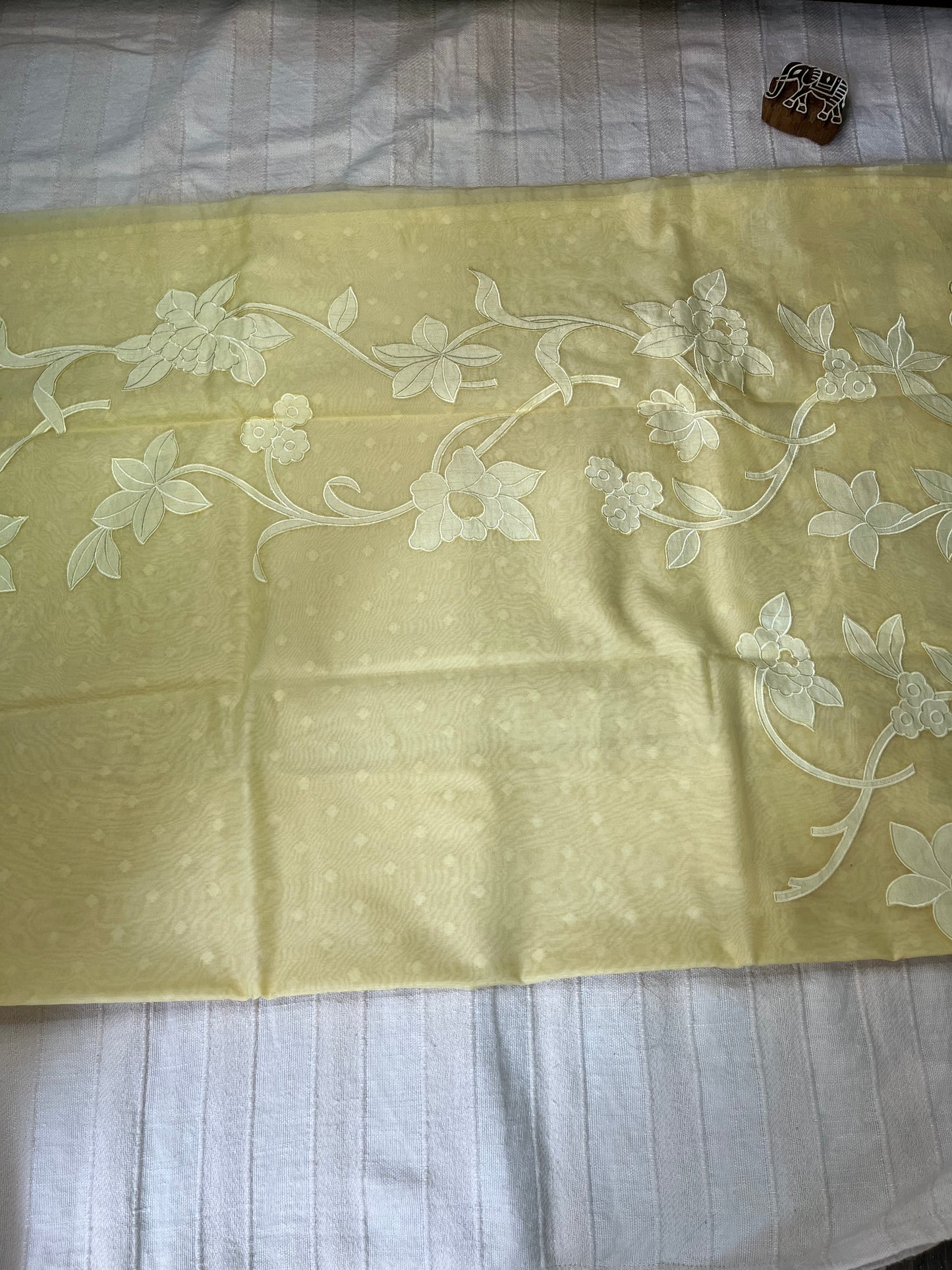 Pure Organza Applique Work Saree - Lemon