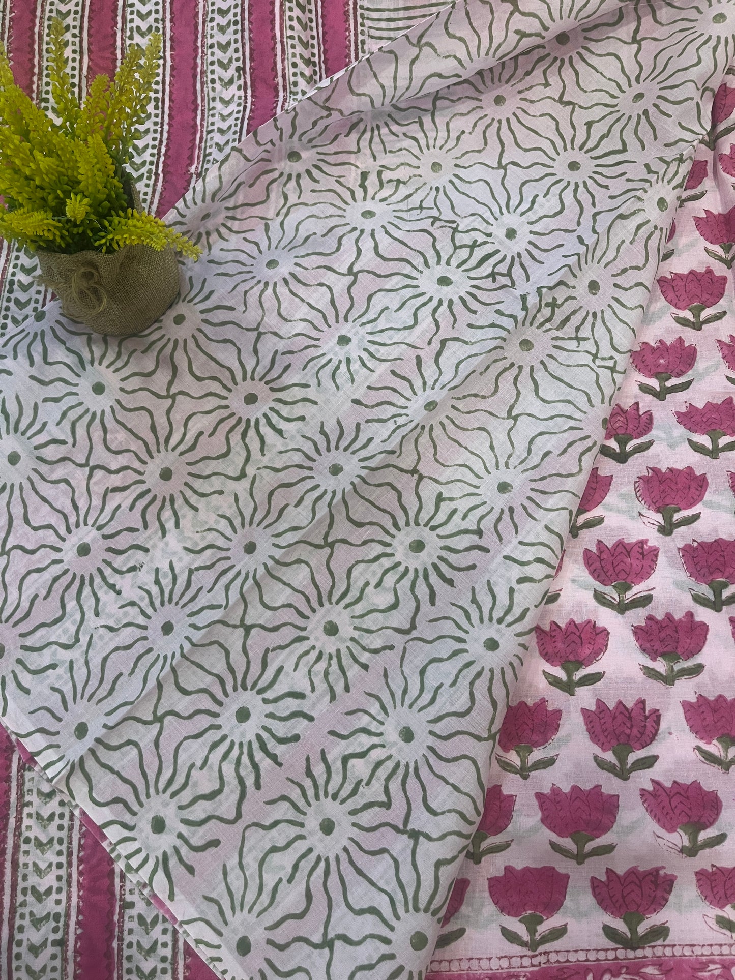 Lotus Handblock Mul Cotton Saree - Pink