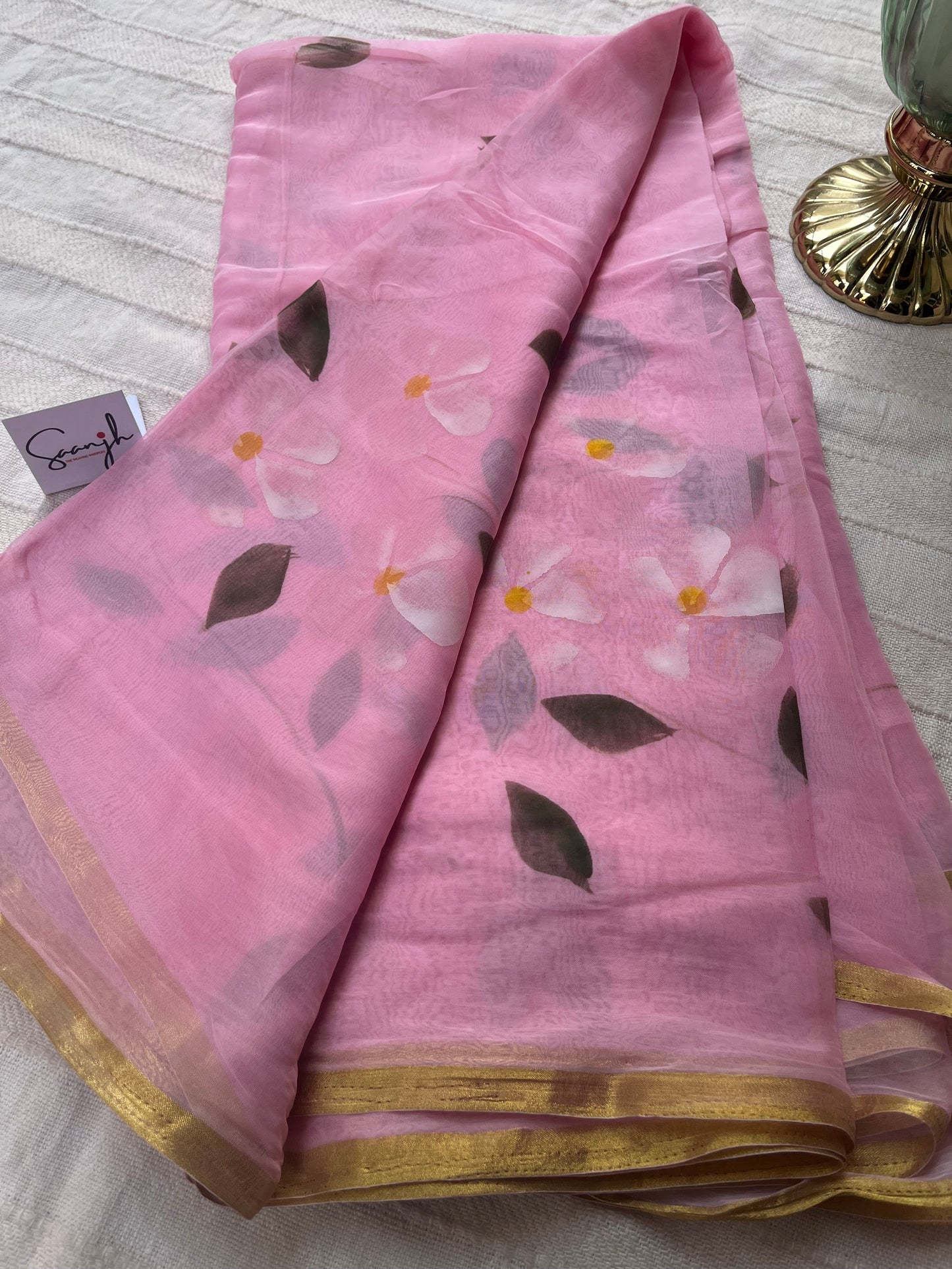 Hand-painted Chiffon Saree - Baby Pink
