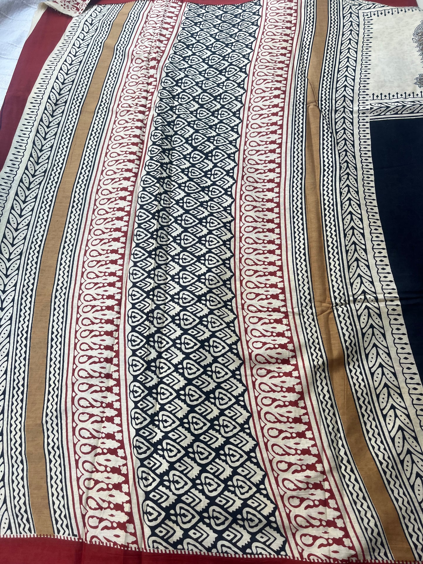 Contemporary Handblock Mul Cotton Saree - Black