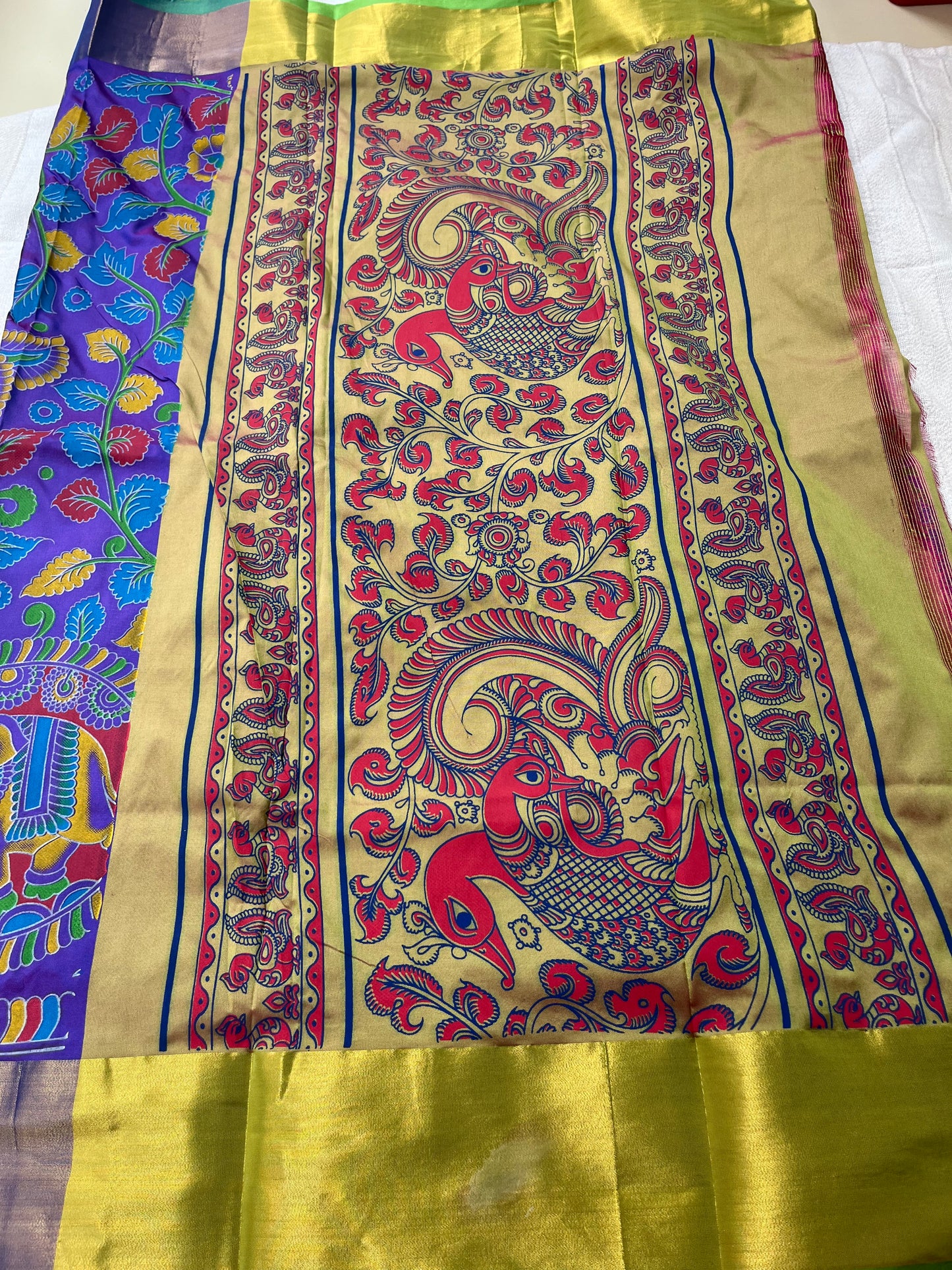 Kalamkari Printed Nelluri Silk Saree - Violet