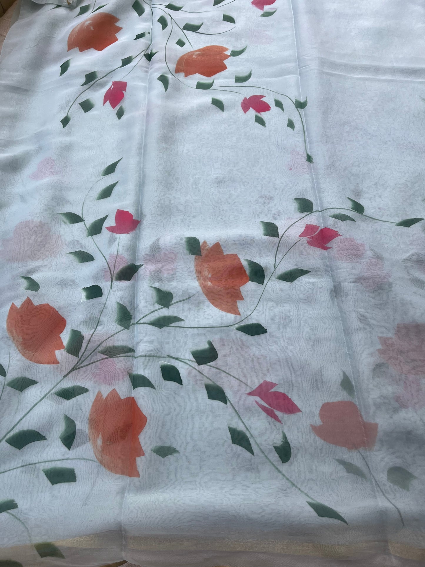 Hand-painted Chiffon Saree - Ice Blue