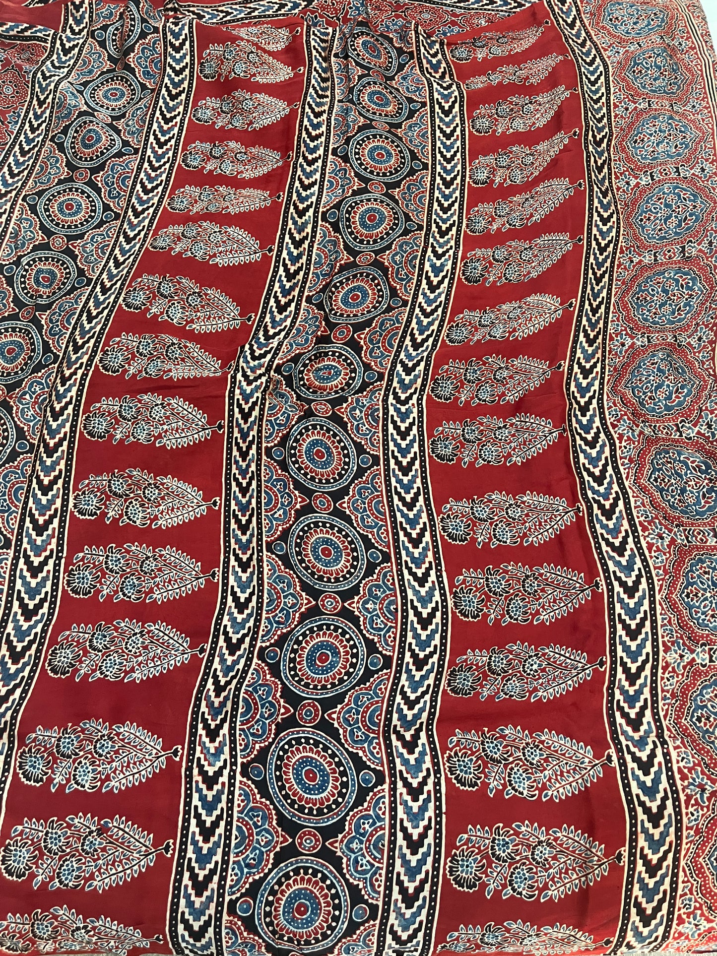 Ajrakh Modal Silk Saree - Classic Red