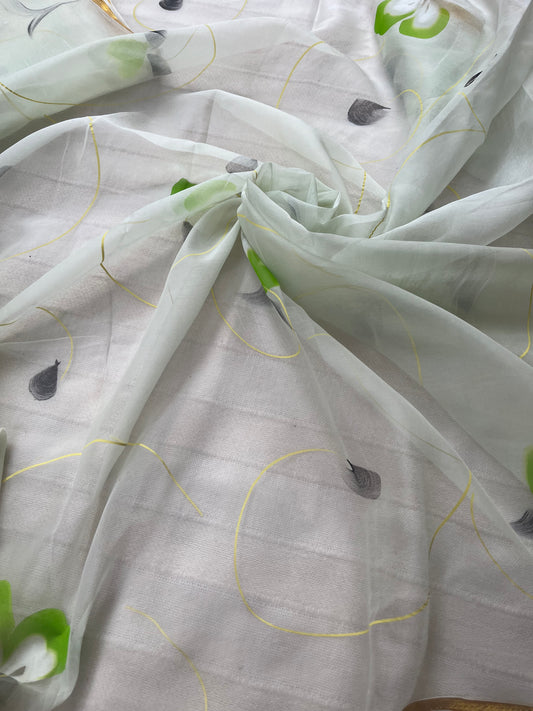 Hand-painted Chiffon Saree - Lime Green