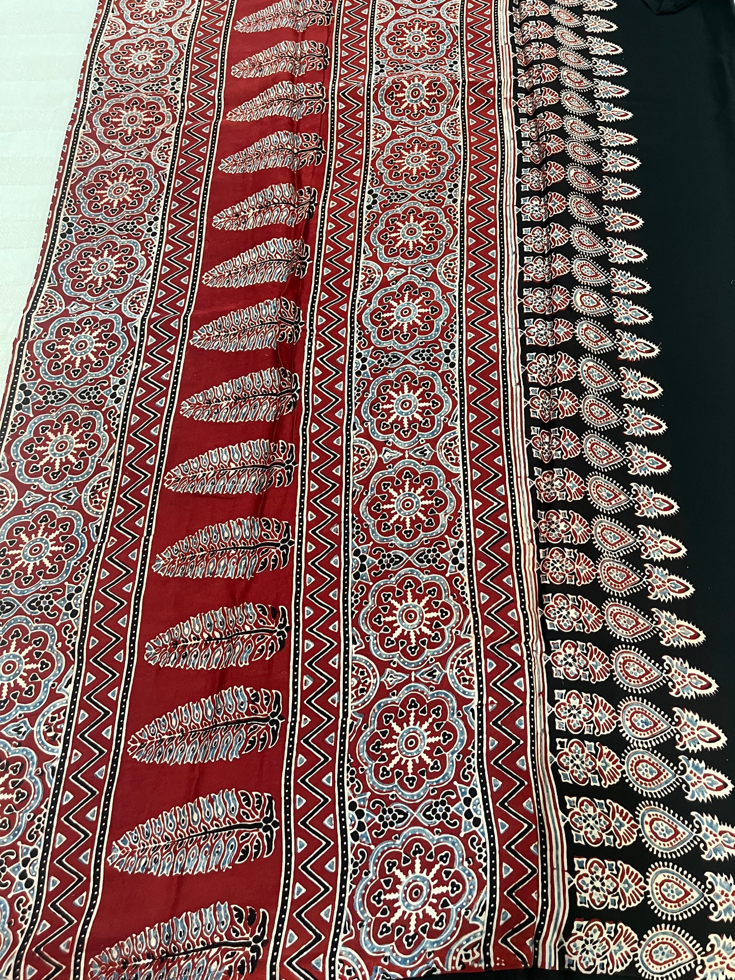 Ajrakh Modal Silk Saree -Red Badam Block