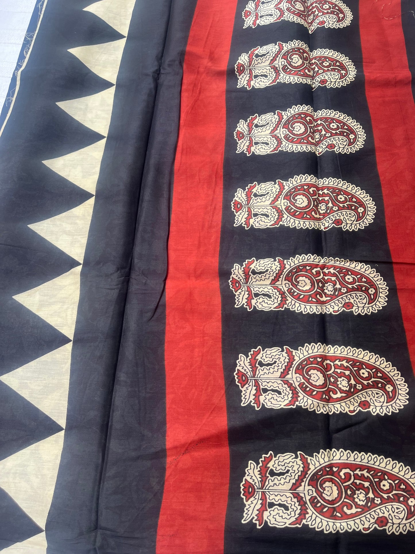 Contemporary Ajrakh Mul Cotton Saree - Black with Temple Border