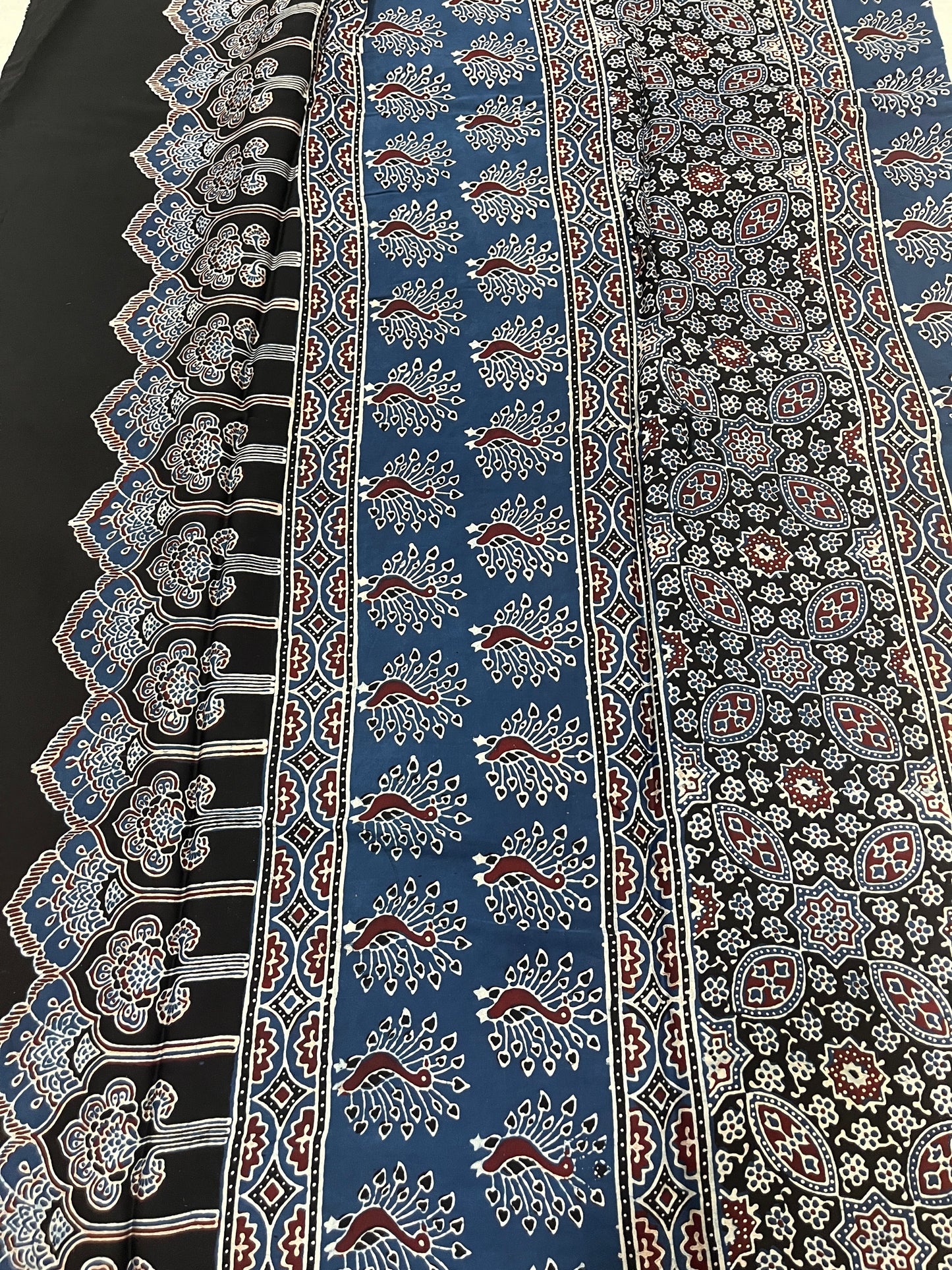 Ajrakh Modal Silk Saree - Indigo Small Buttis