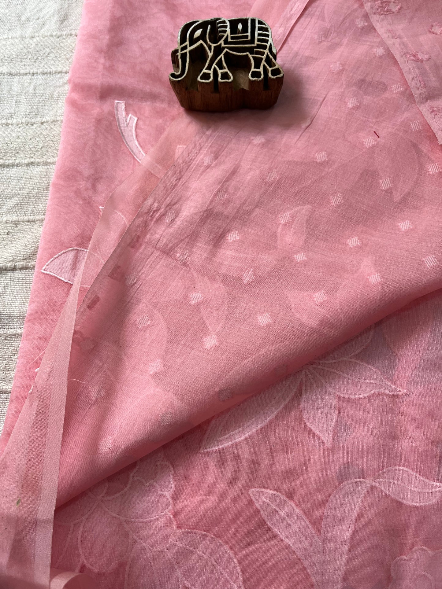 Pure Organza Applique Work Saree - Peachy Pink