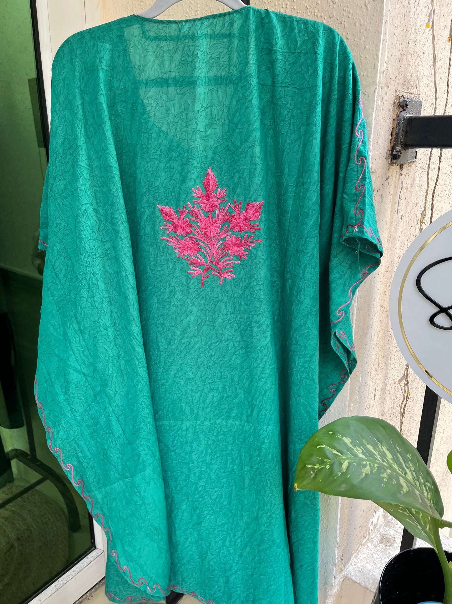 Crush Cotton Aariwork Kaftan - Green