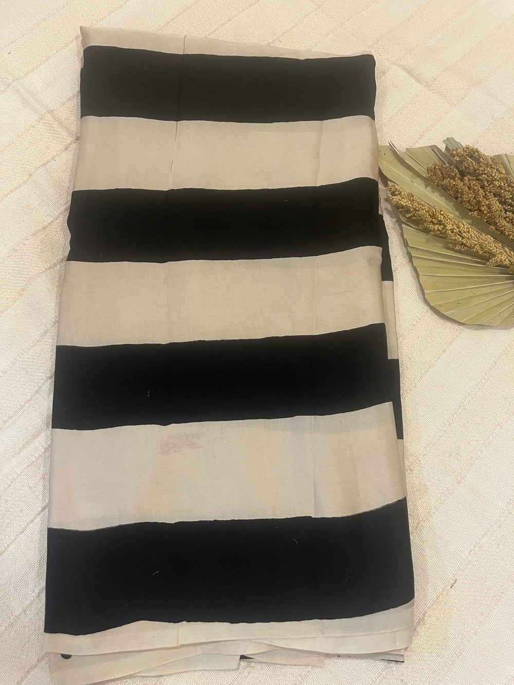 Contemporary Ajrakh Modal Silk Saree - Black Stripes