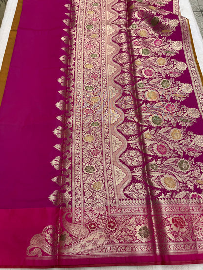 Banarasi Soft Silk Saree - Mustard-Pink