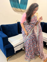 Handblock Maheshwari Cotton Silk Saree - Powder Blue