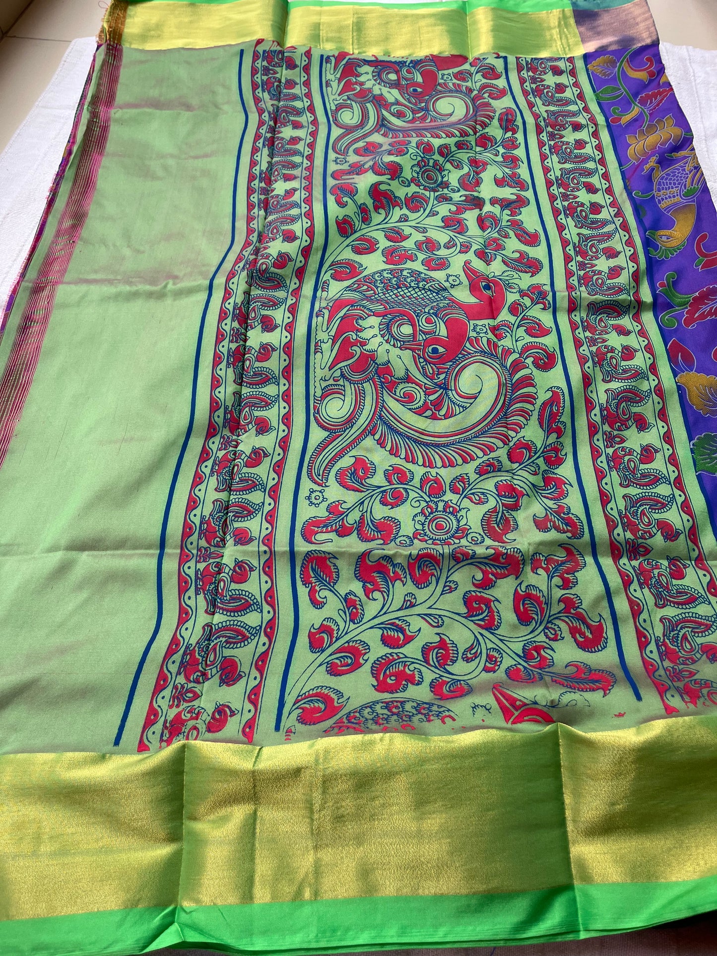 Kalamkari Printed Nelluri Silk Saree - Violet