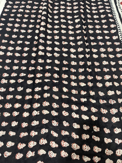 ‘Bindi Tales’ Handblock Mul Cotton Saree - Red Polka Dots