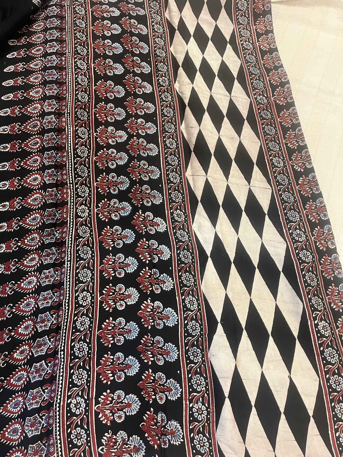 Contemporary Ajrakh Modal Silk Saree - Black Stripes