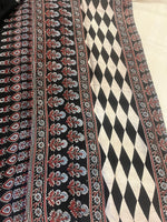 Contemporary Ajrakh Modal Silk Saree - Black Stripes