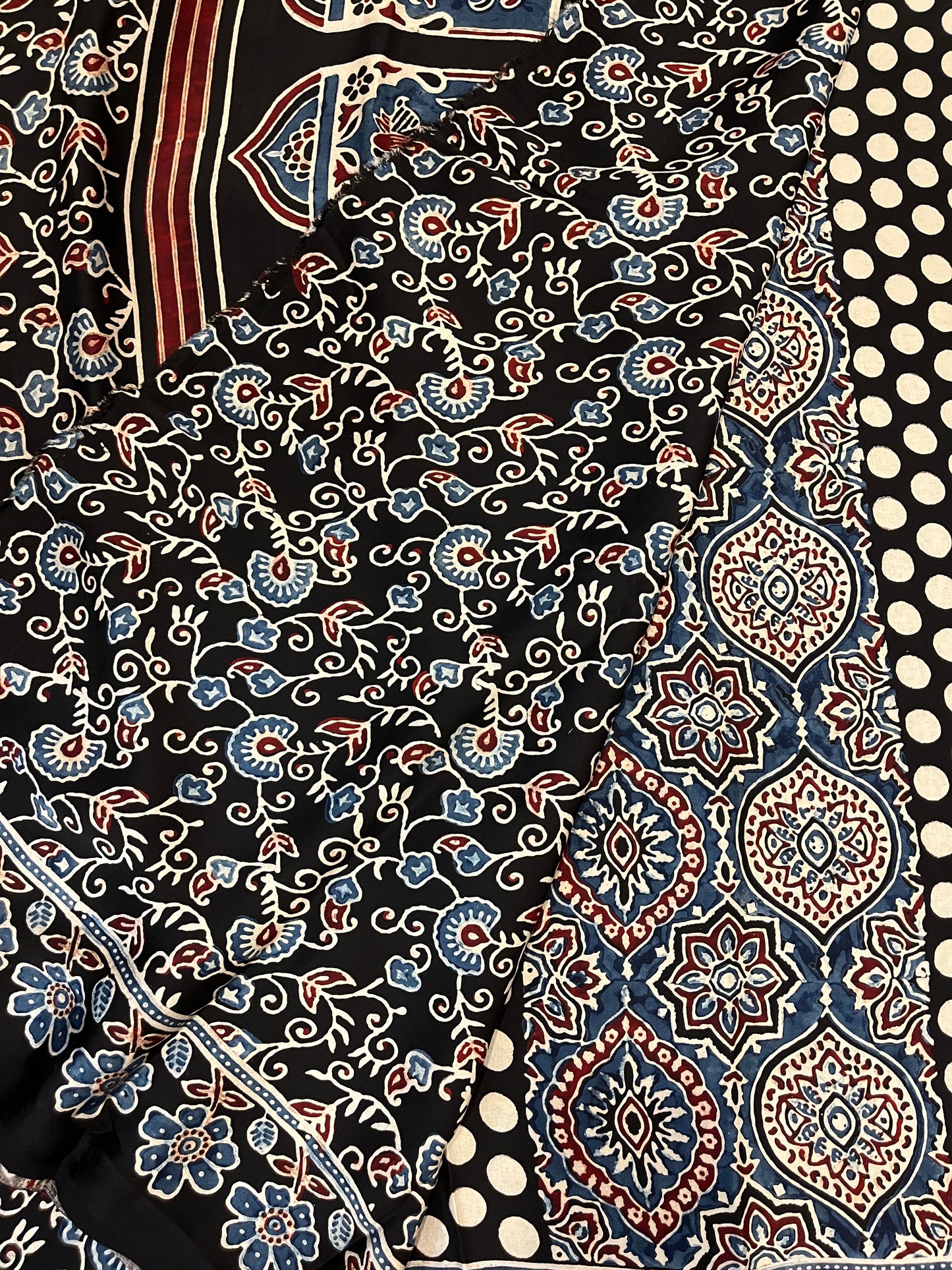 Contemporary Ajrakh Modal Silk Saree - Black