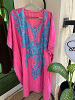 Crush Cotton Aariwork Kaftan - Pink