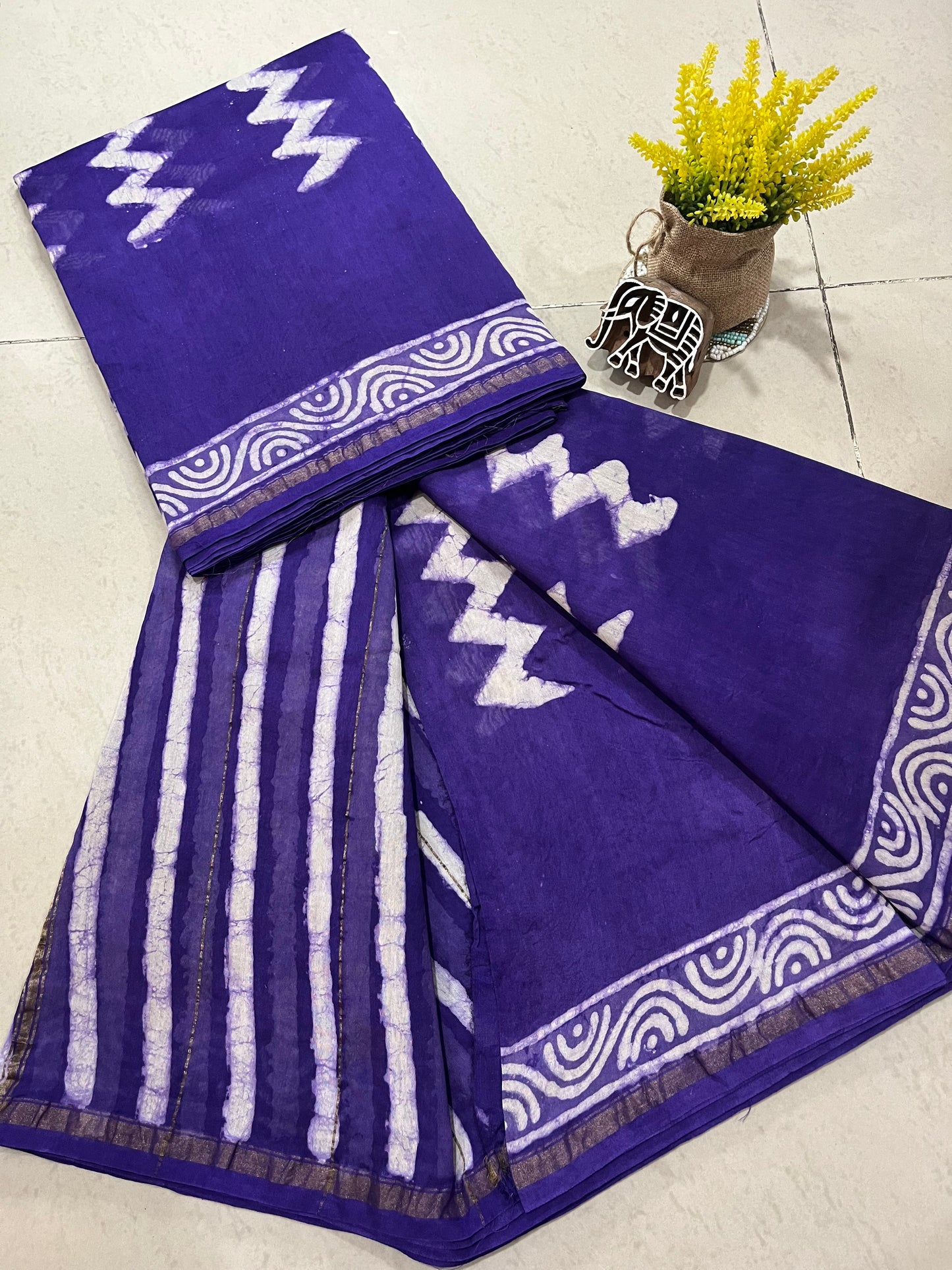 Dabu Handblock Chanderi Cotton Silk Saree - Purple